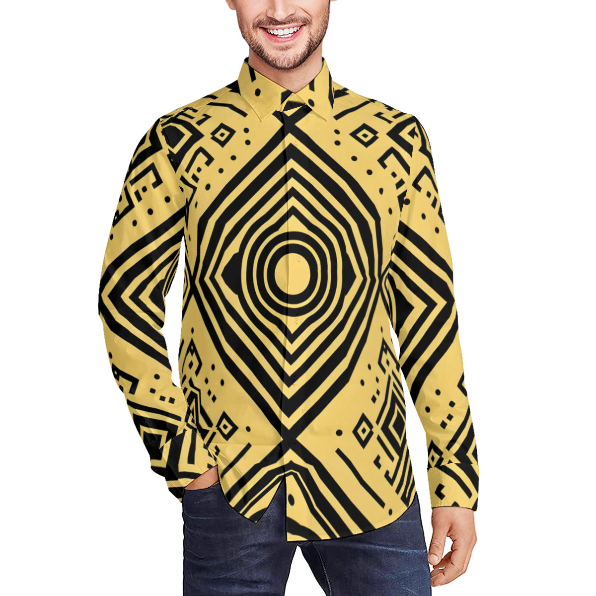 Golden Geometric Shapes Long Sleeves Shirt