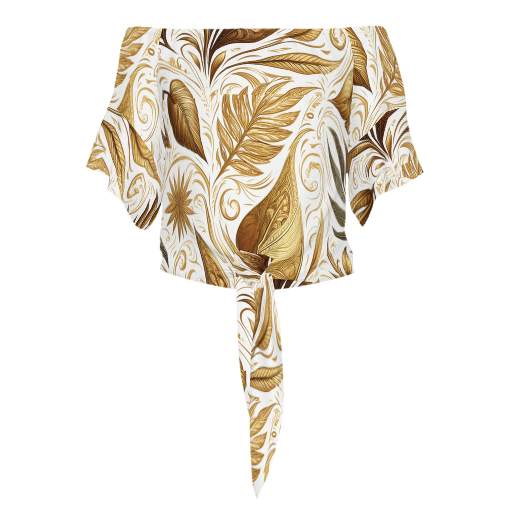 Golden Feathers Women's One-shoulder Tie Short Sleeves | Polyester