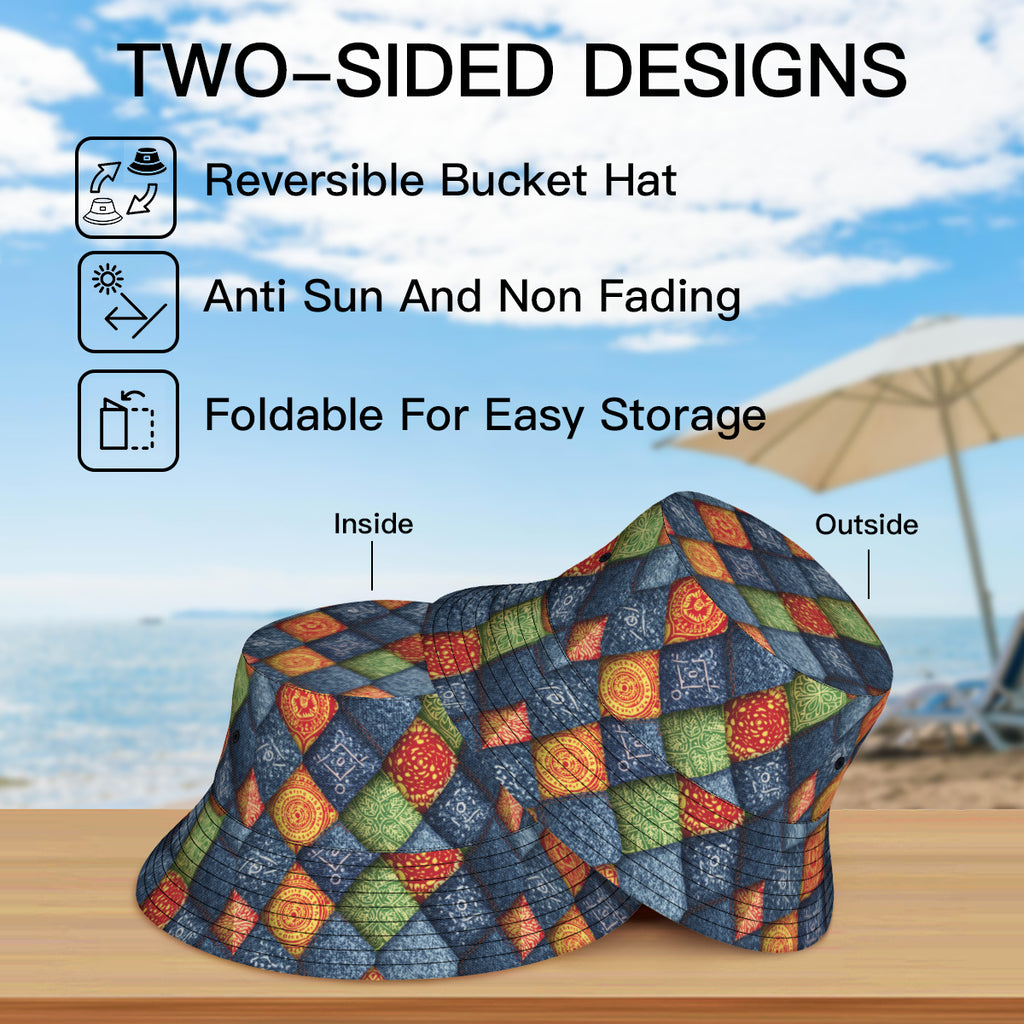Abstract Denim Double-Sided Unisex Polyester Bucket Hat