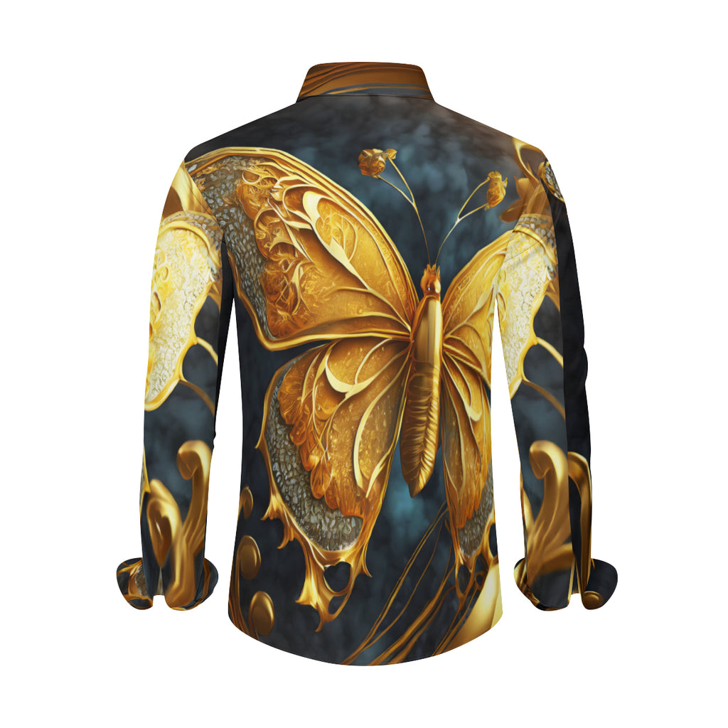 Golden Buterfly Men's Classic Long-Sleeved Shirt | Polyester