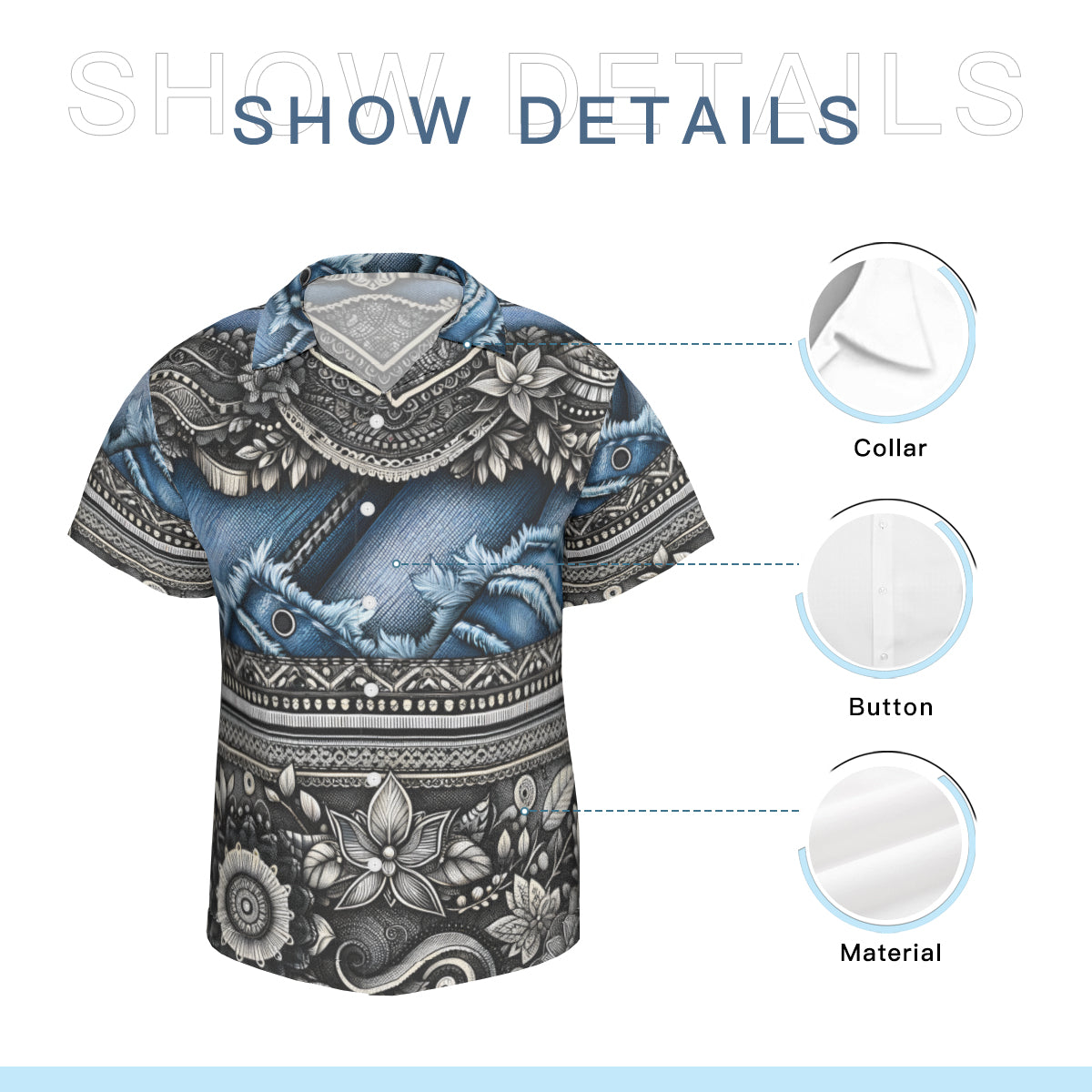 Denim And Lace Design Short Sleeves Men's Shirt