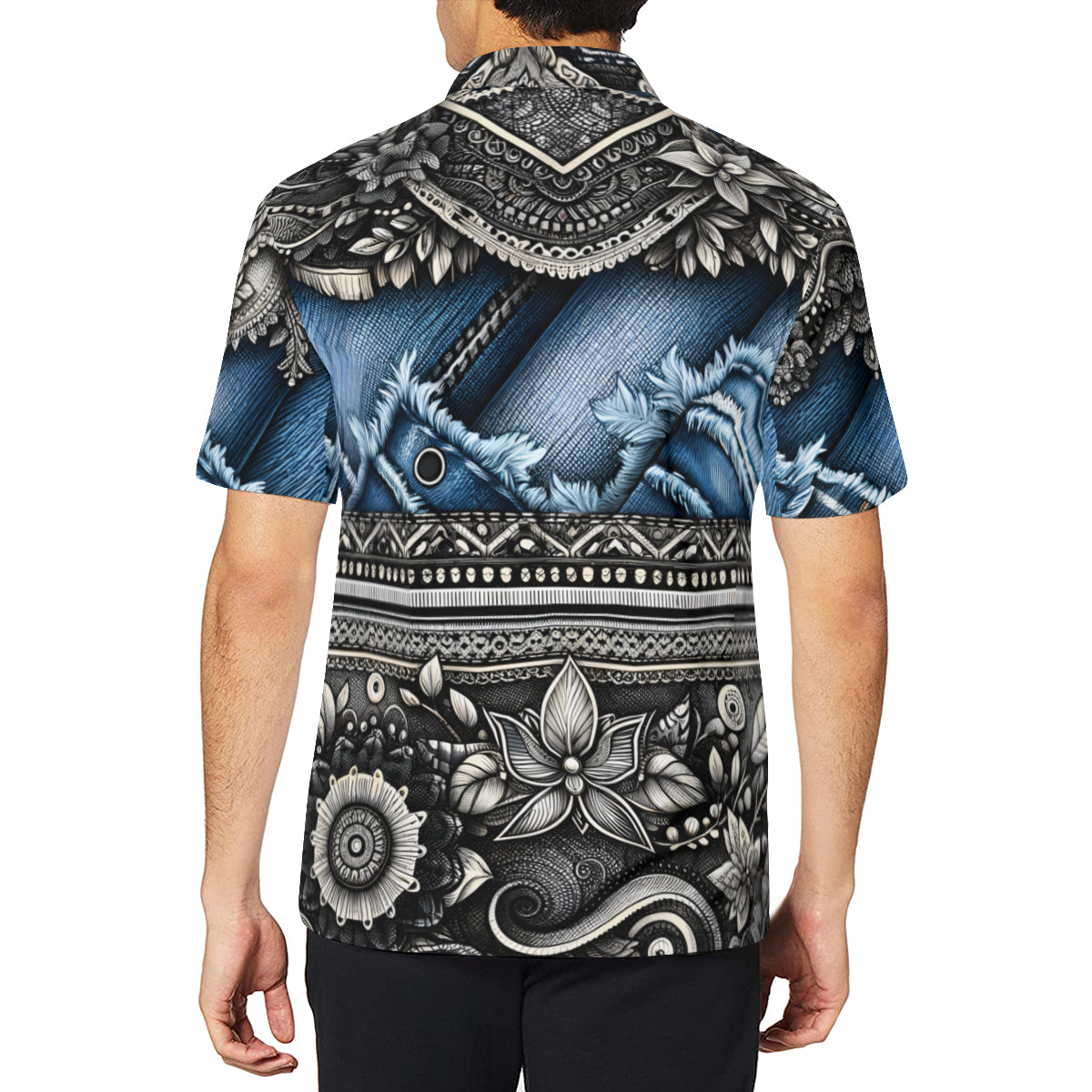 Denim And Leather Design Men's Premium European Size POLO Shirt | 95% Polyester+5% Spandex