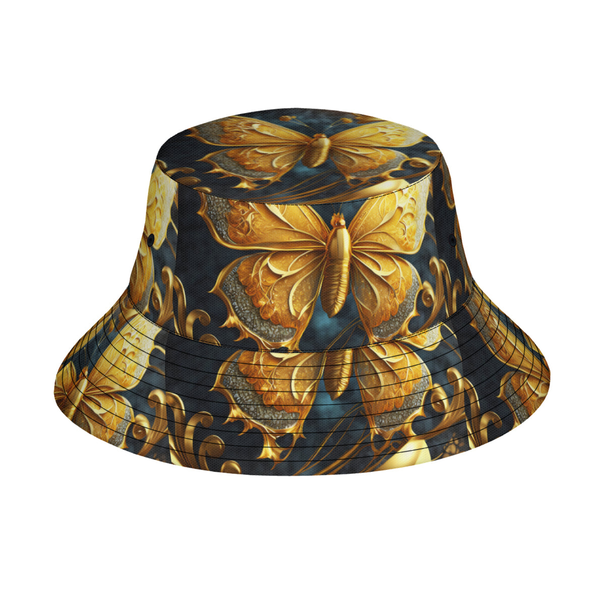 Golden Butterfly Double-Sided Unisex Polyester Bucket Hat