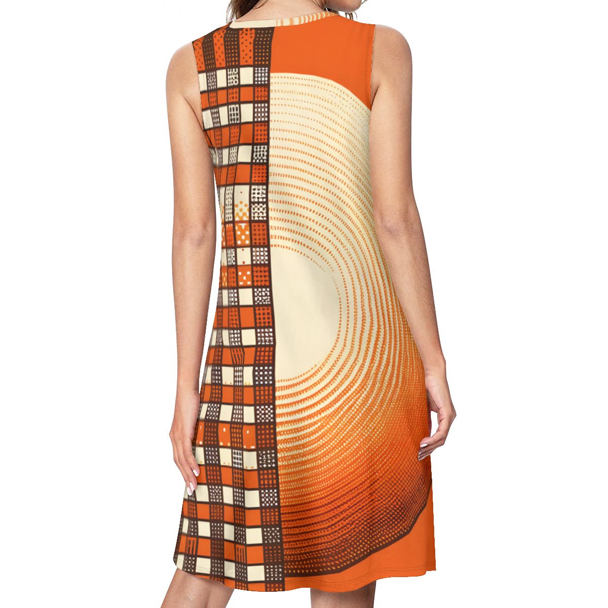 Orange Check Women's Casual Dress | Polyester