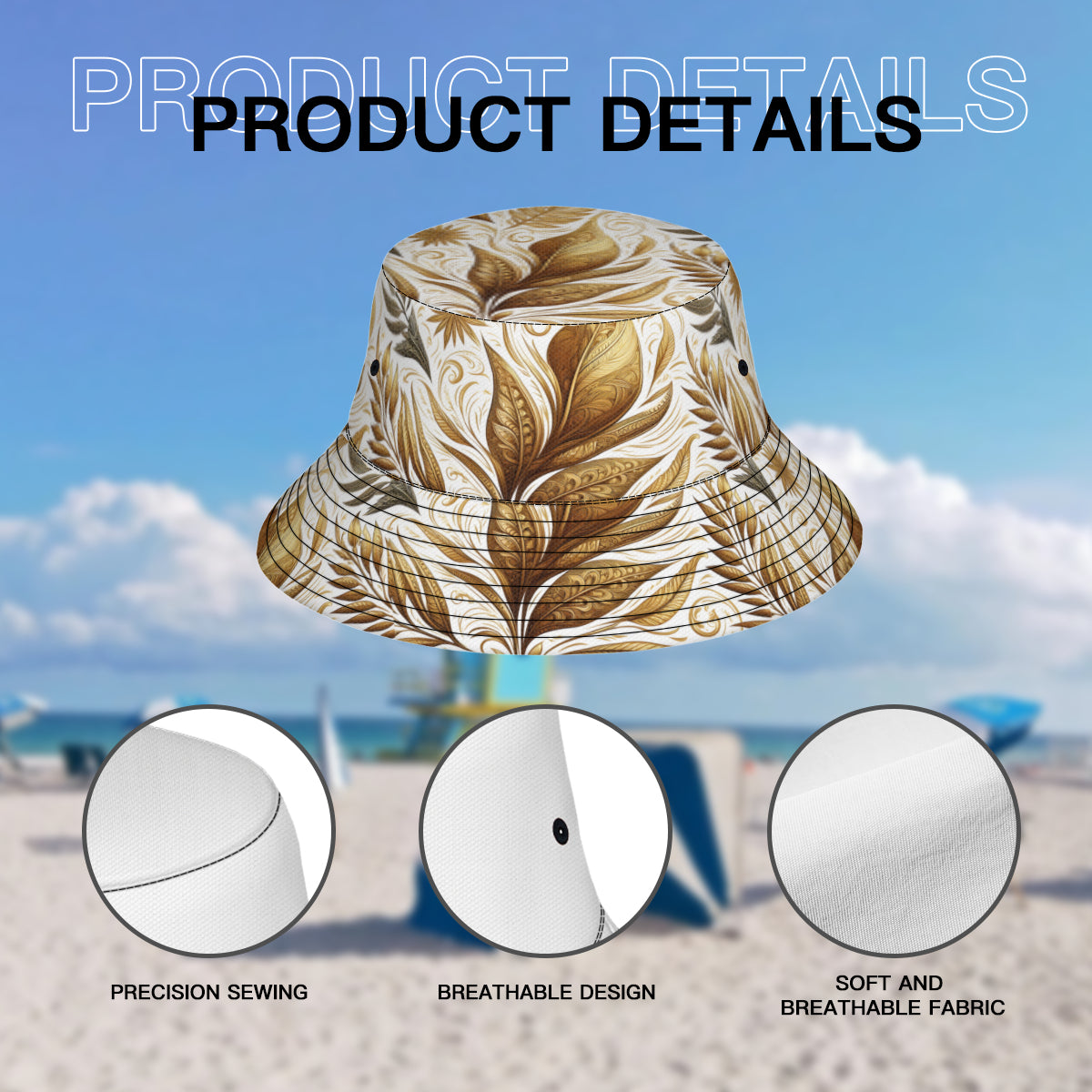 Golden Feathers Double-Sided Unisex Polyester Bucket Hat