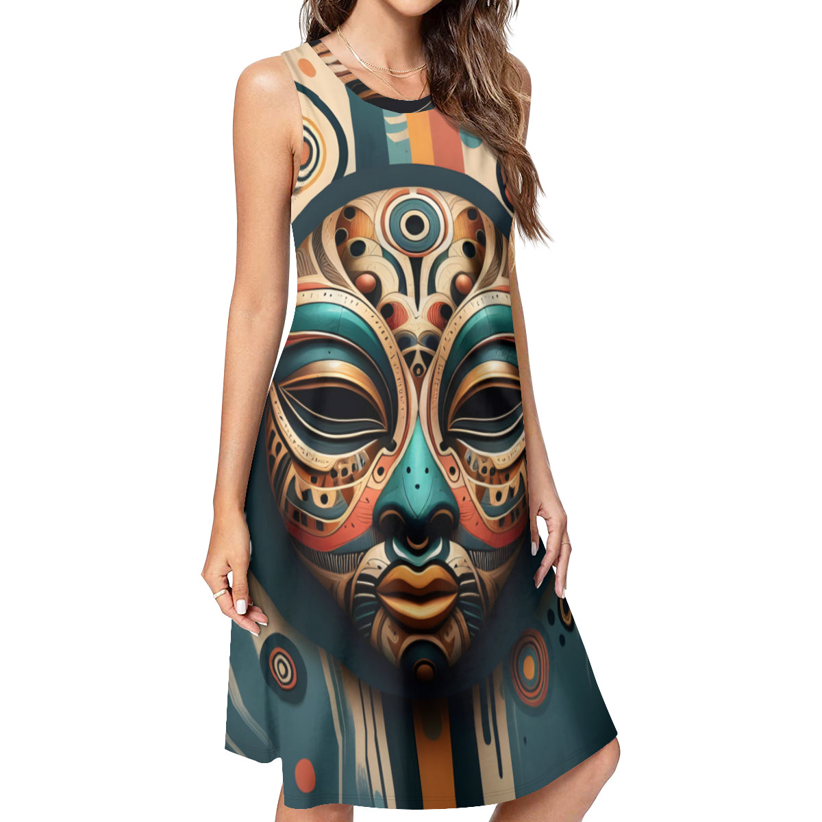 African Mask  Women's Casual Dress | Polyester