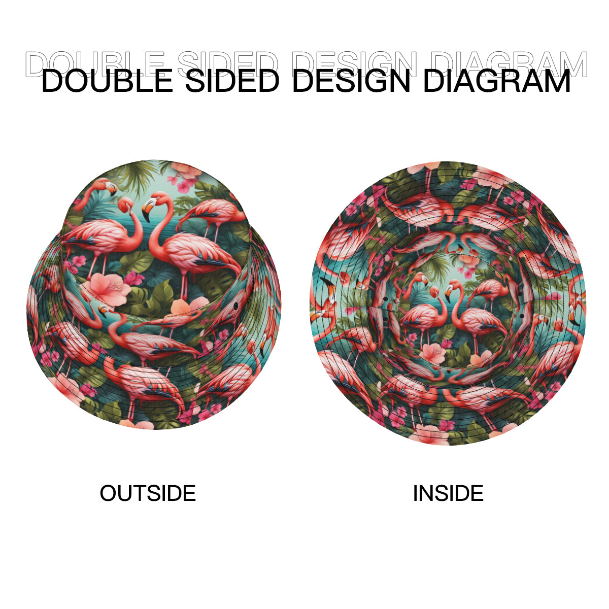Pink Flamingo Double-Sided Unisex Polyester Bucket Hat
