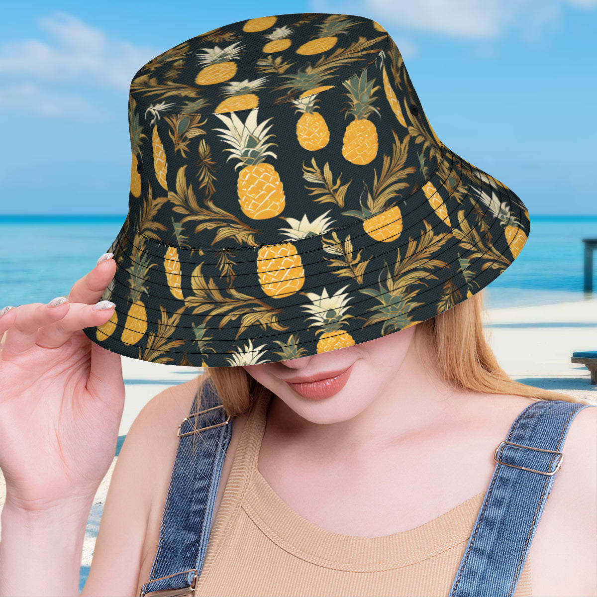 Golden Pineapple Double-Sided Unisex Polyester Bucket Hat