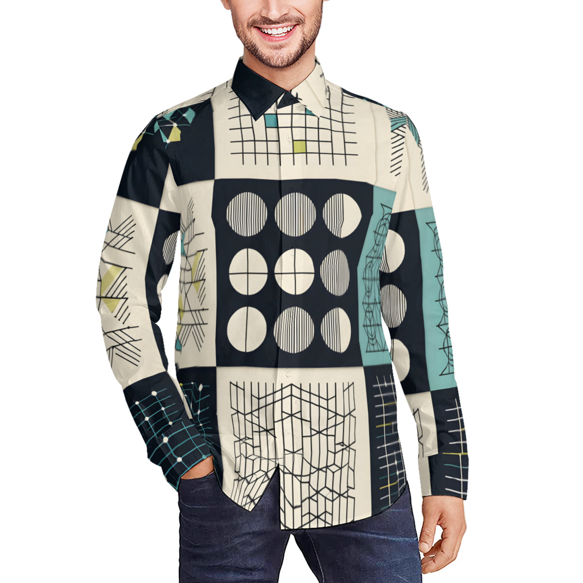 Minimalistic Geometric Long Sleeves Men's Shirt
