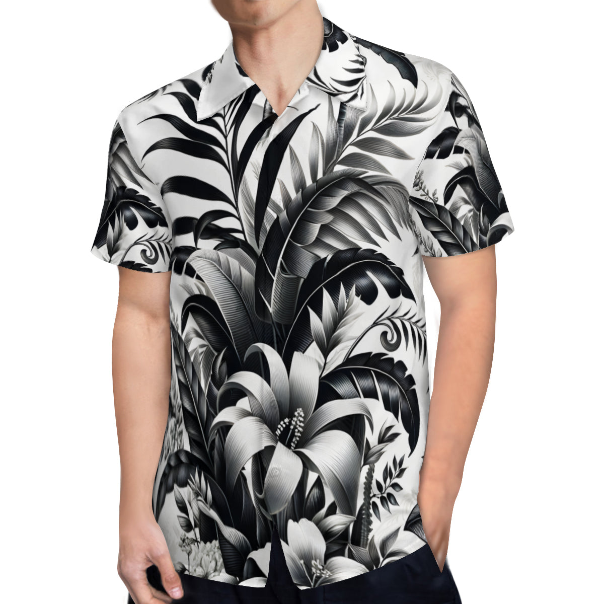 Tropical Black And White Short Sleeves Men's Shirt