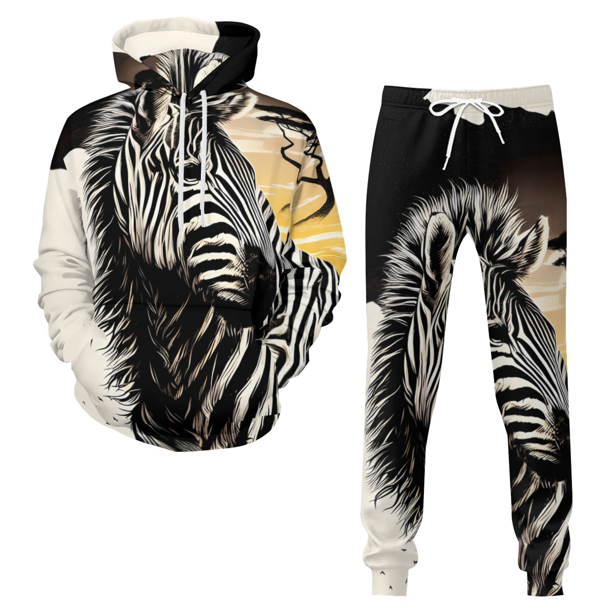 African Zebra Men's Adult Hoodie Set (Double-Layer Hood) | Health Fabric