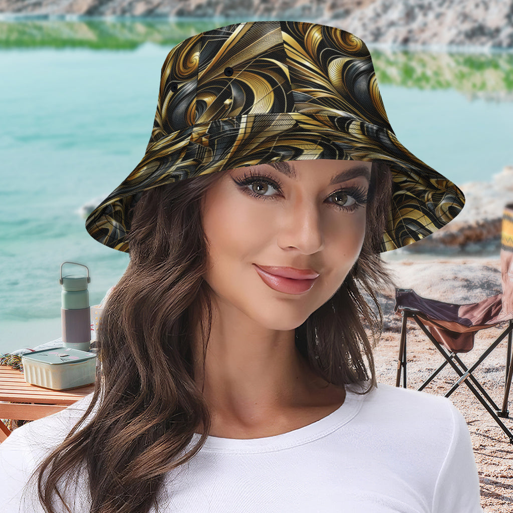 Abstract Gold Double-Sided Unisex Polyester Bucket Hat