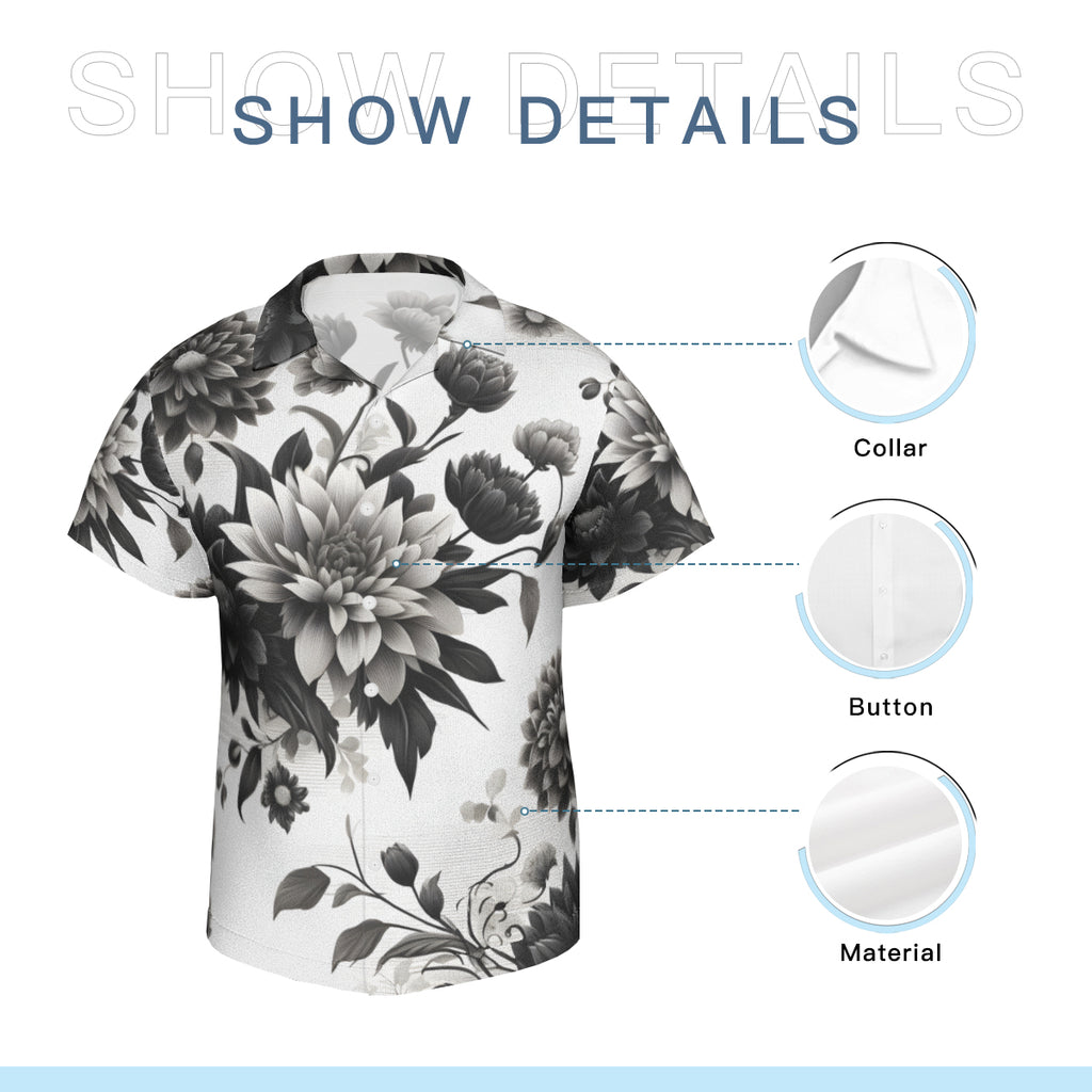 Black And White Floral Short Sleeves Men's Shirt Short Sleeves Men's Shirt