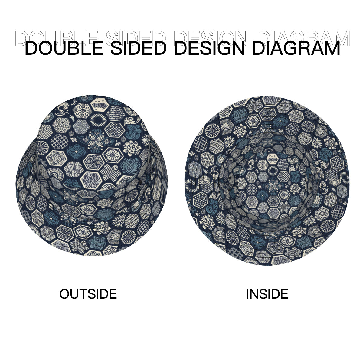 Navy Blue Geometric Shapes Double-Sided Unisex Polyester Bucket Hat