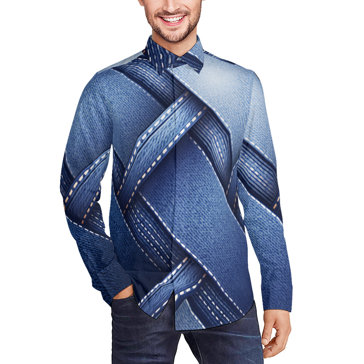 Abstract Denim Design Long Sleeves Men's Shirt