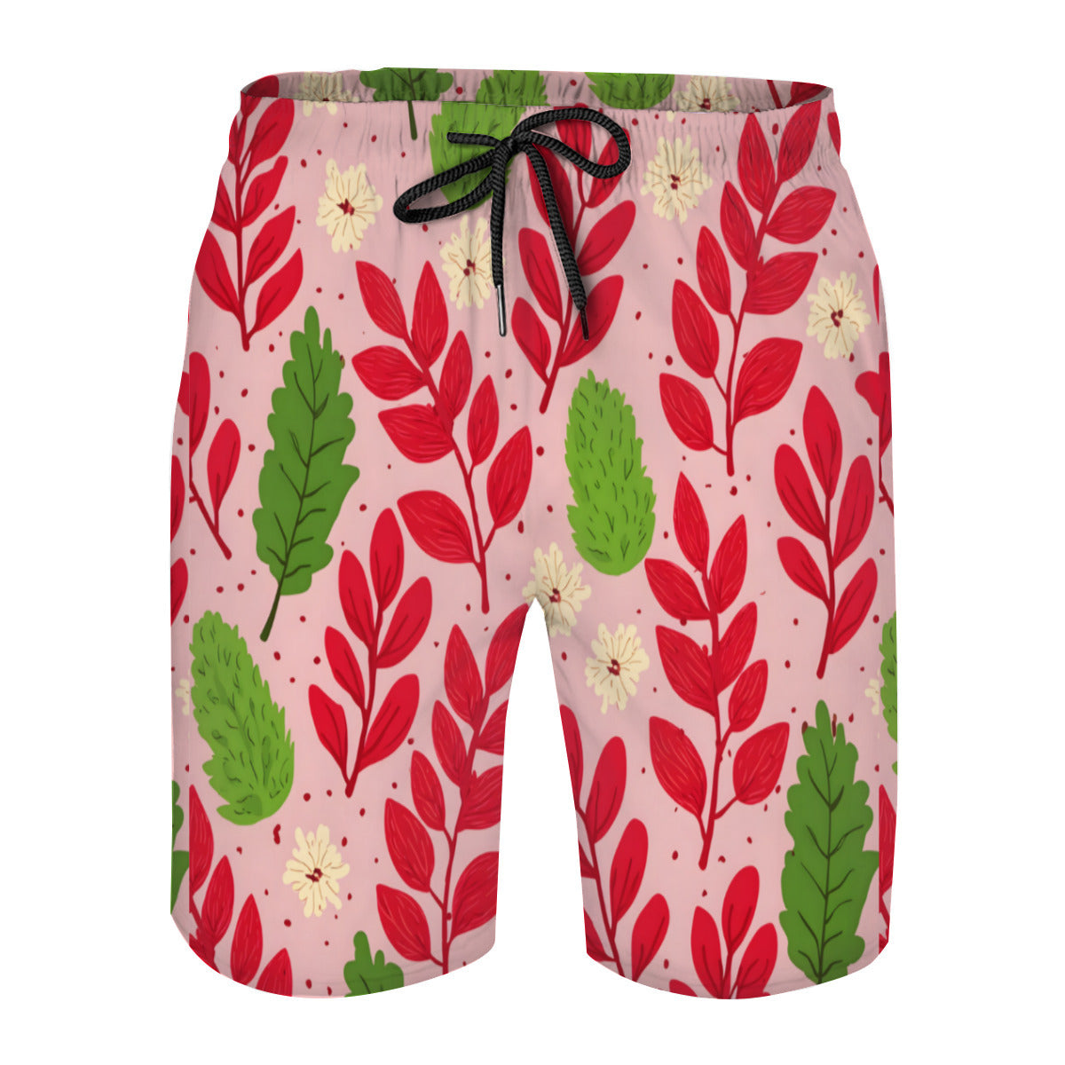 Pink Leaves Men's Beach Shorts (Not Mesh Lined) | Polyester