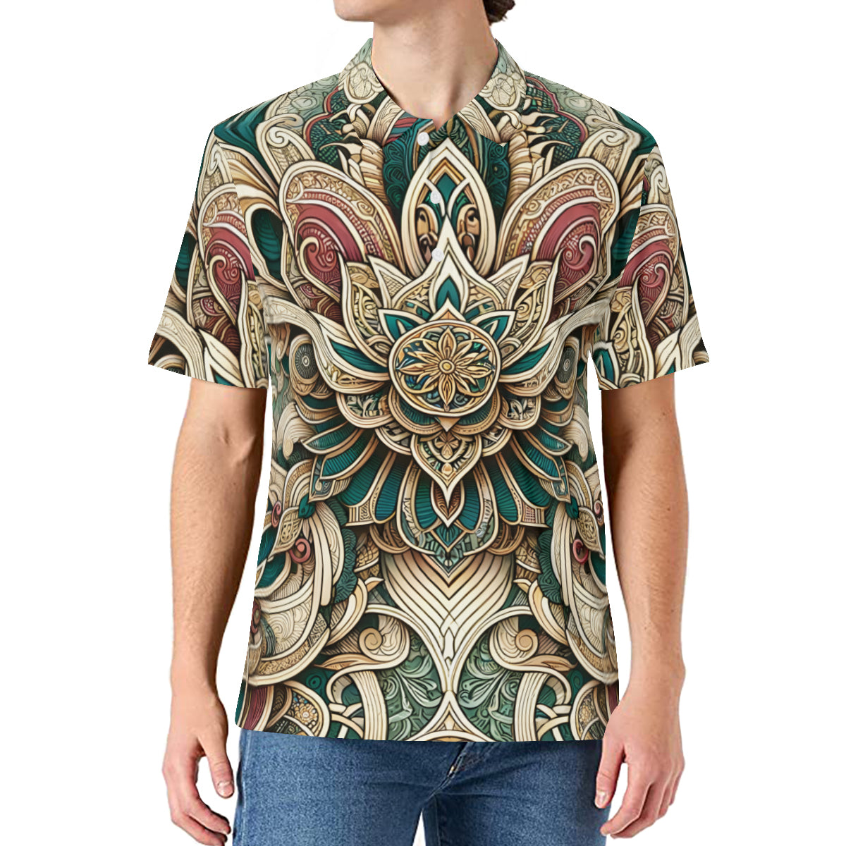 Intricate Luxury Pattern Men's Premium European Size POLO Shirt | 95% Polyester+5% Spandex
