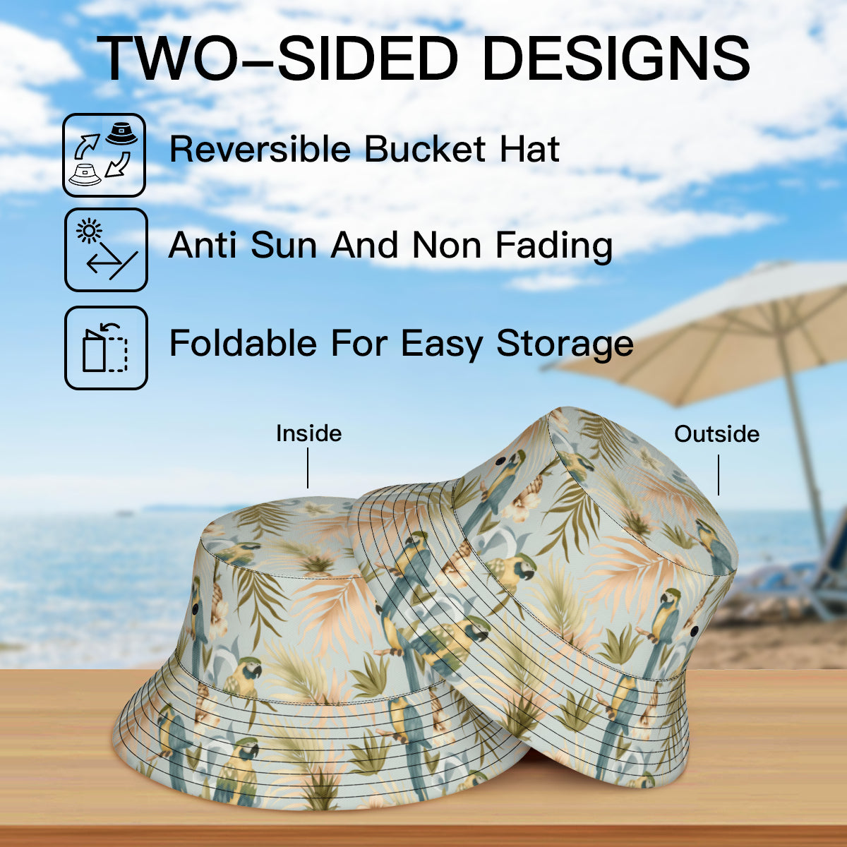 Tropical Double-Sided Unisex Polyester Bucket Hat