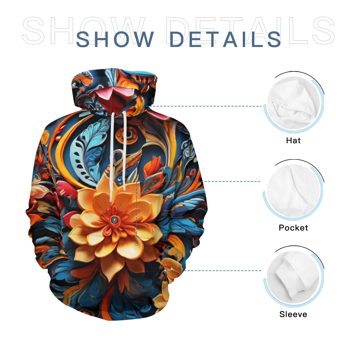 Floral Men's Adult Hoodie Set (Double-Layer Hood) | Health Fabric