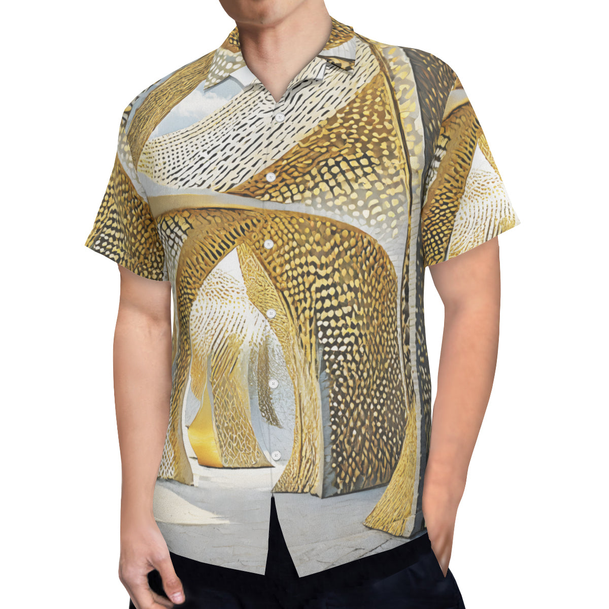 Golden Architectural Pattern Short Sleeves Men's Shirt