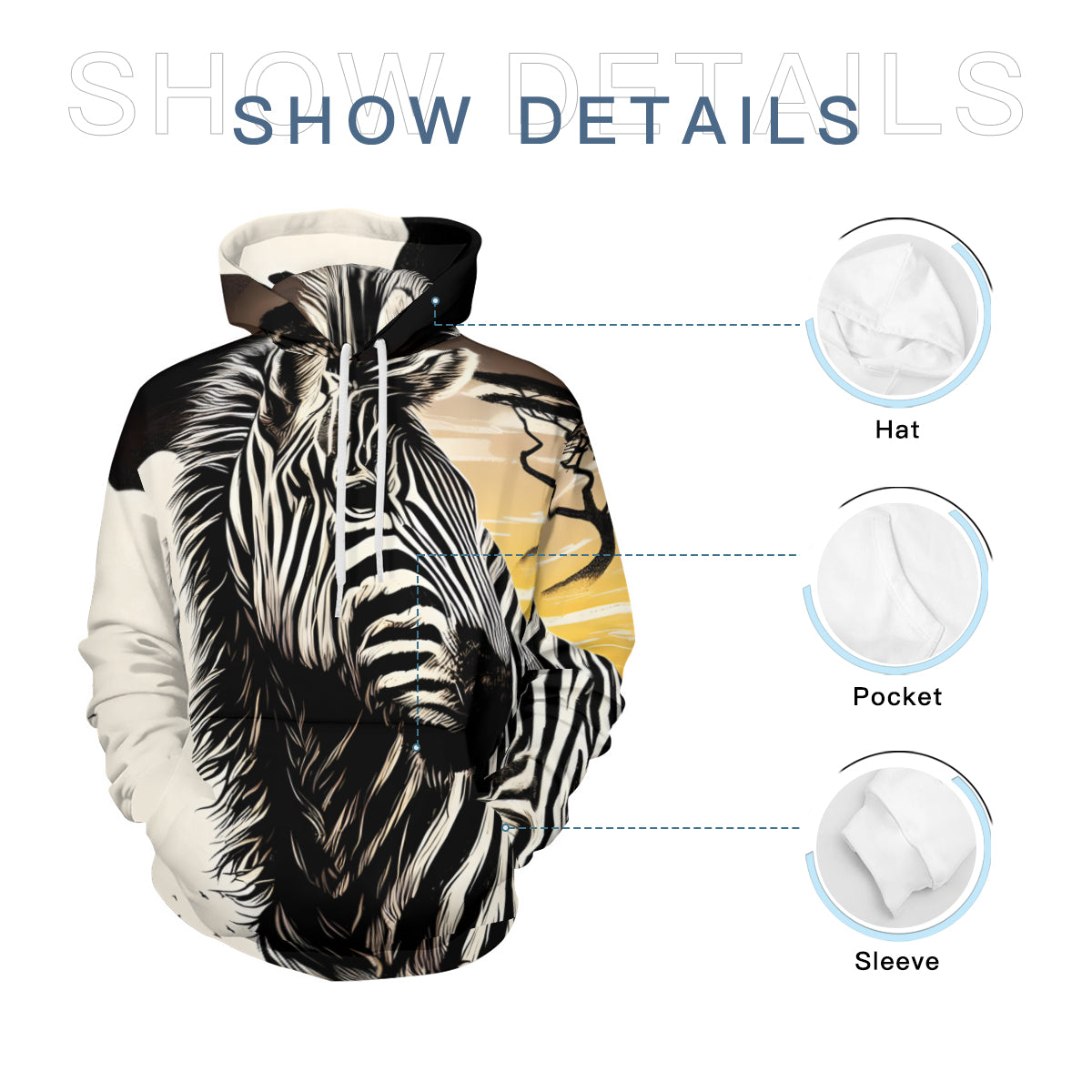 African Zebra Men's Adult Hoodie Set (Double-Layer Hood) | Health Fabric