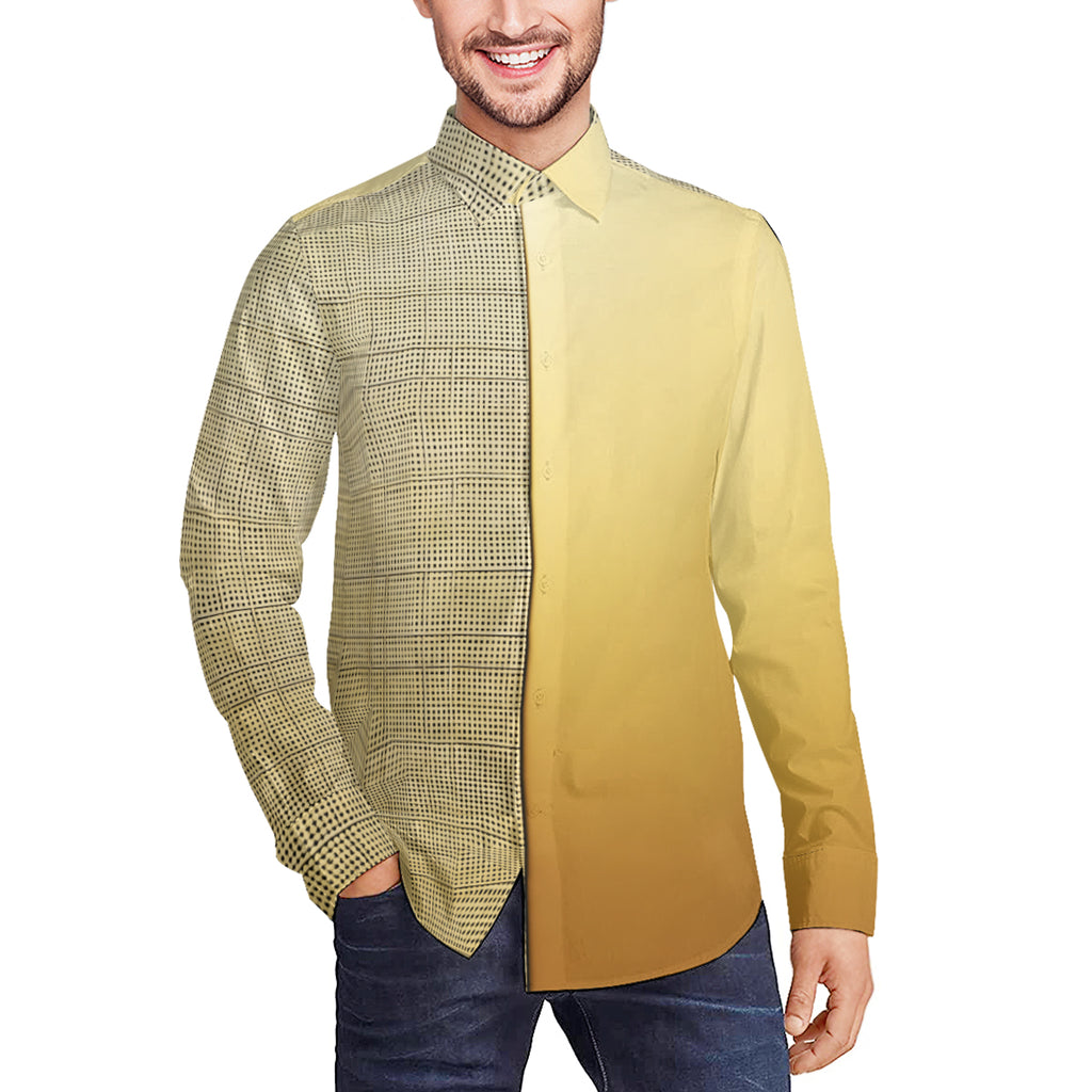 Gold Check Men's Classic Long-Sleeved Shirt | Polyester