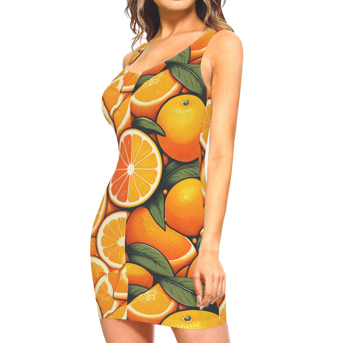 Orange Sleeveless Slim-Fit Euro-Size Tank Slip Dress | Polyester