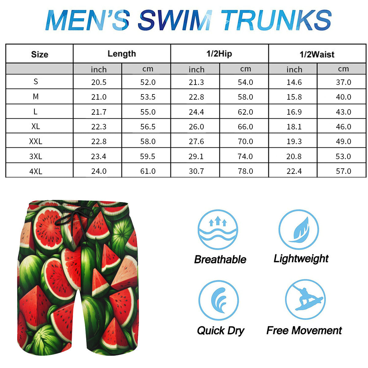 Watermelon Men's Beach Shorts (Not Mesh Lined) | Polyester