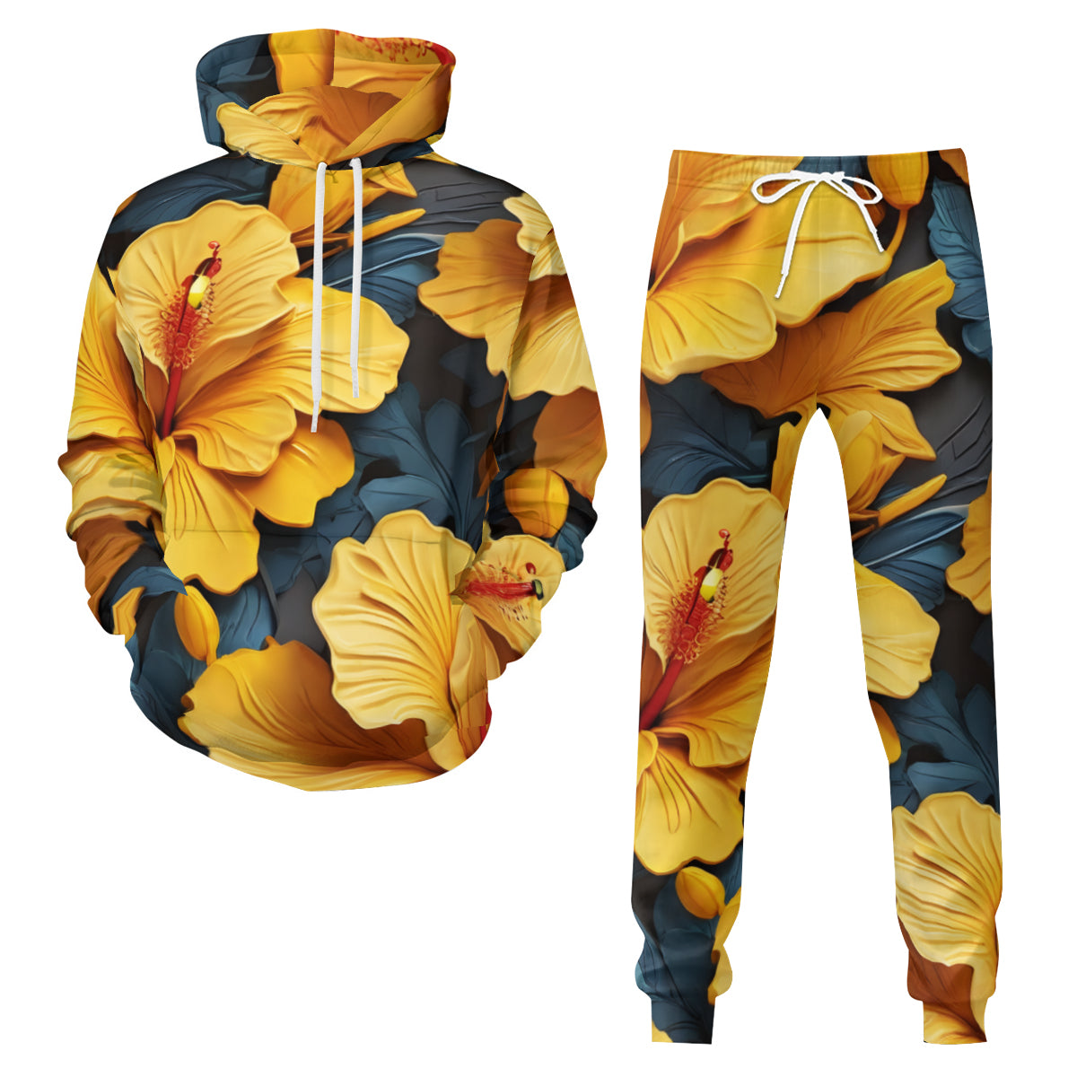 Hibiscus Men's Adult Hoodie Set (Double-Layer Hood) | Health Fabric