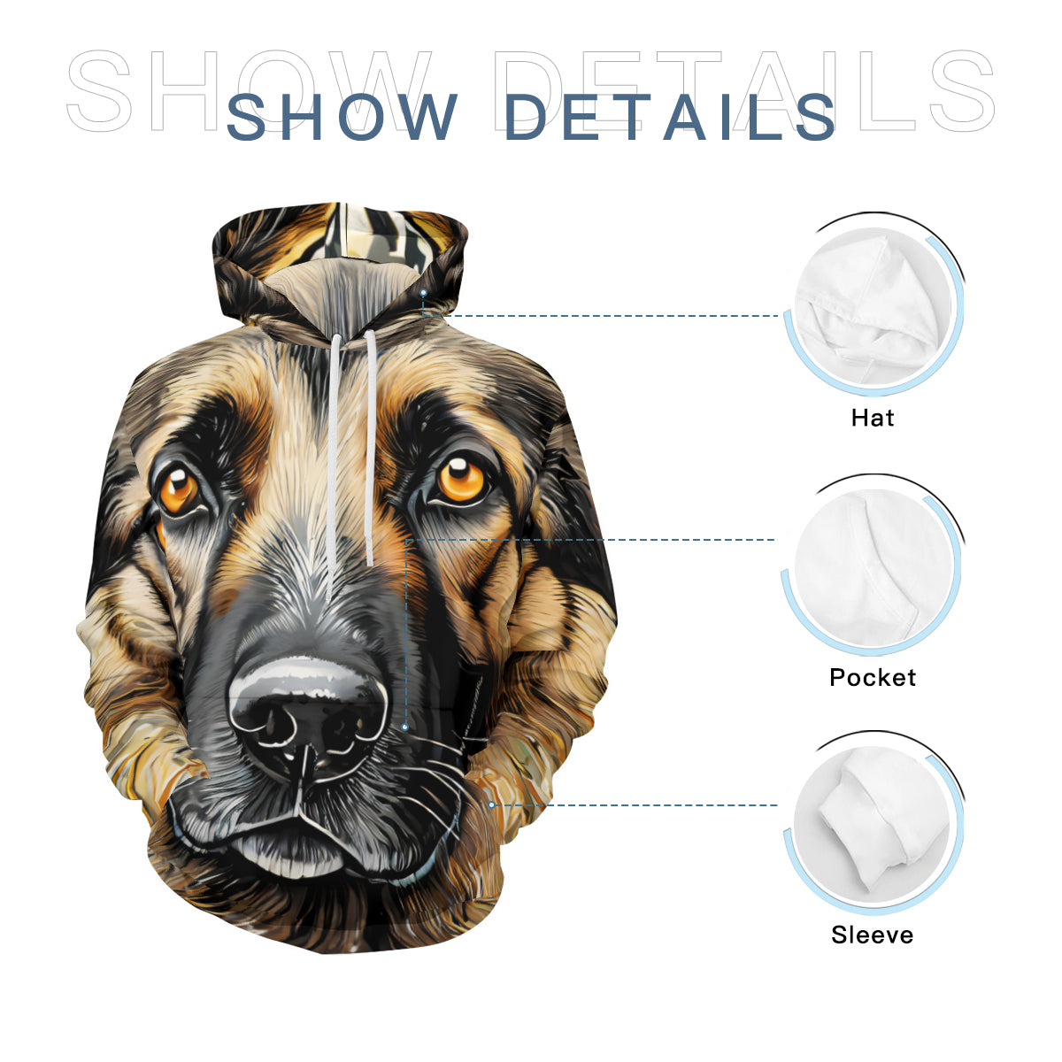 German Shepherd Dog Men's Adult Hoodie Set (Double-Layer Hood) | Health Fabric