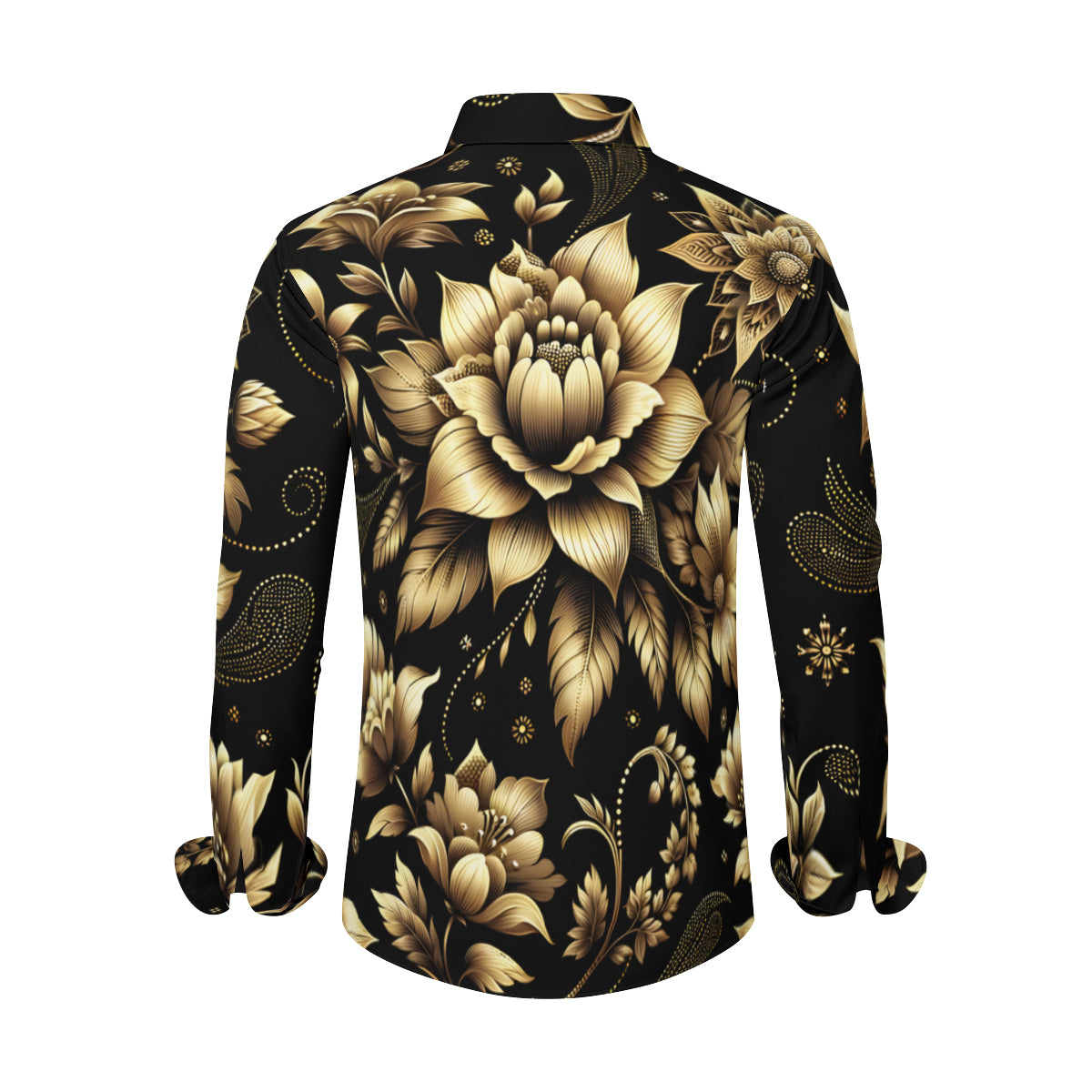 Gold Flowers  Men's Classic Long-Sleeves Polyester Shirt