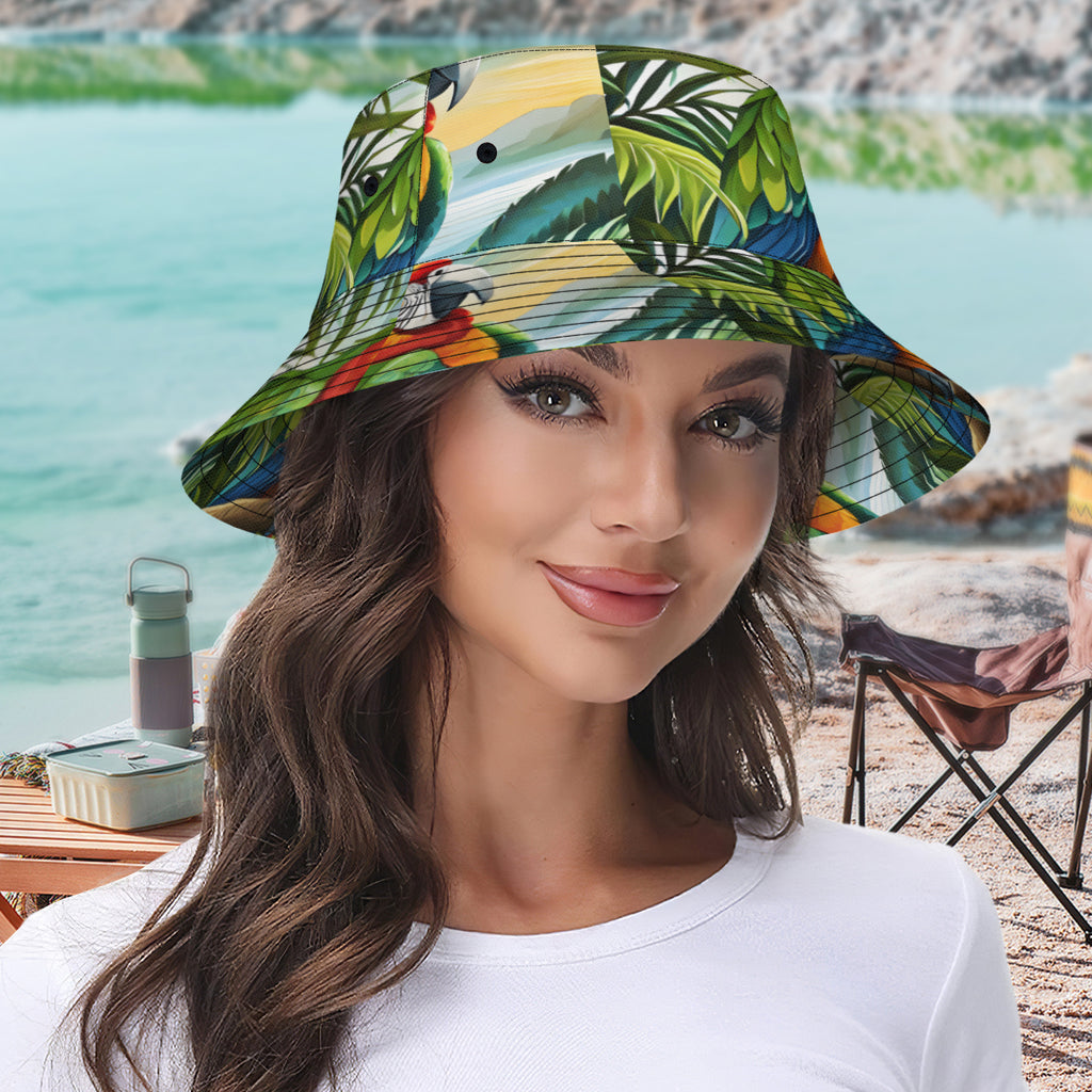Tropical Parrot Double-Sided Unisex Polyester Bucket Hat