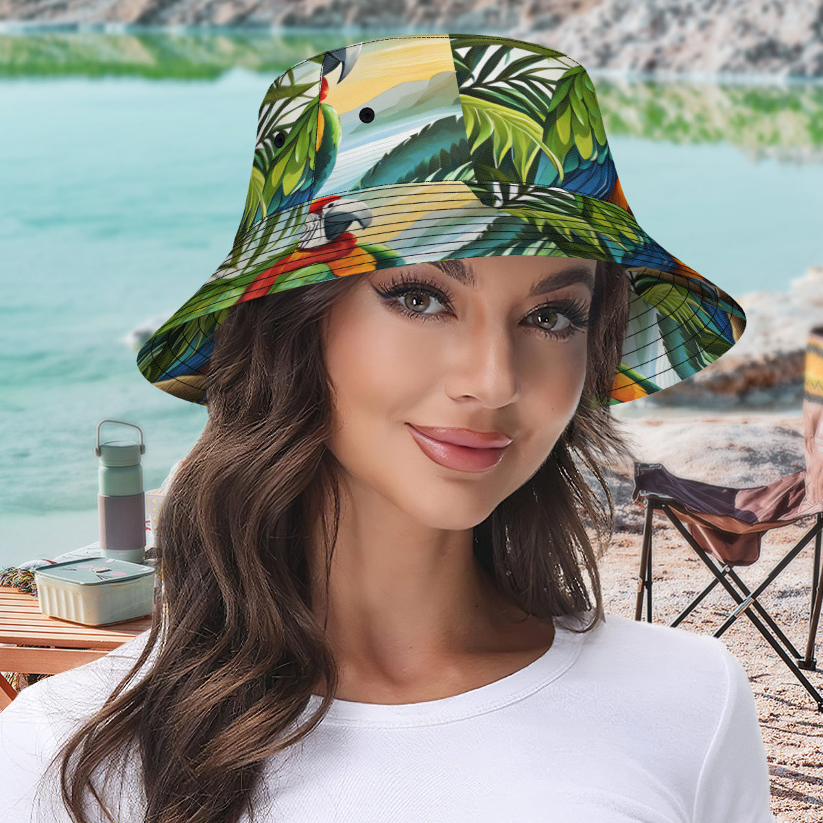 Tropical Parrot Double-Sided Unisex Polyester Bucket Hat