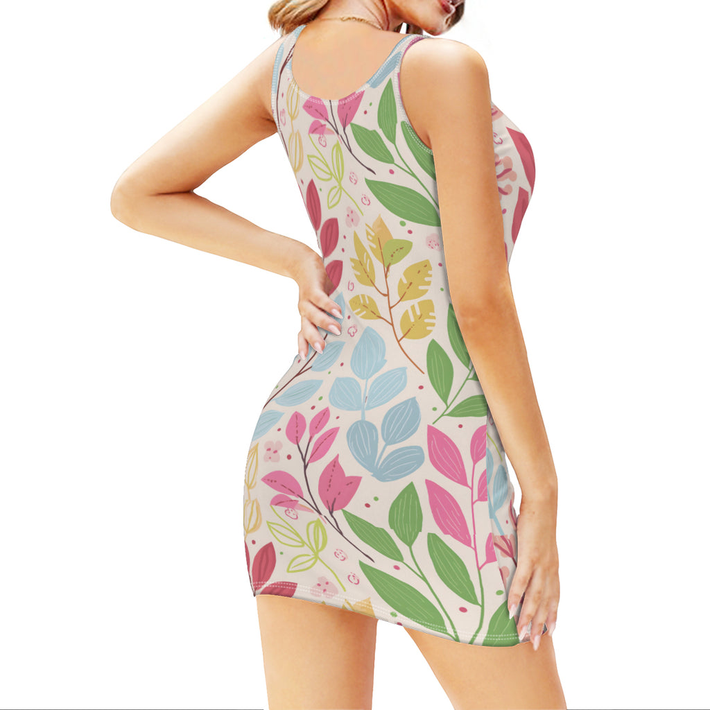 Floral Sleeveless Slim-Fit Euro-Size Tank Slip Dress | Polyester