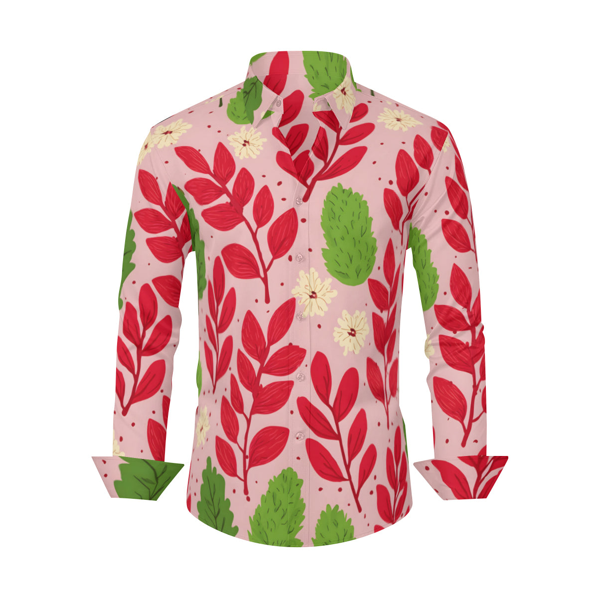 Pink Floral Men's Classic Long-Sleeved Shirt | Polyester