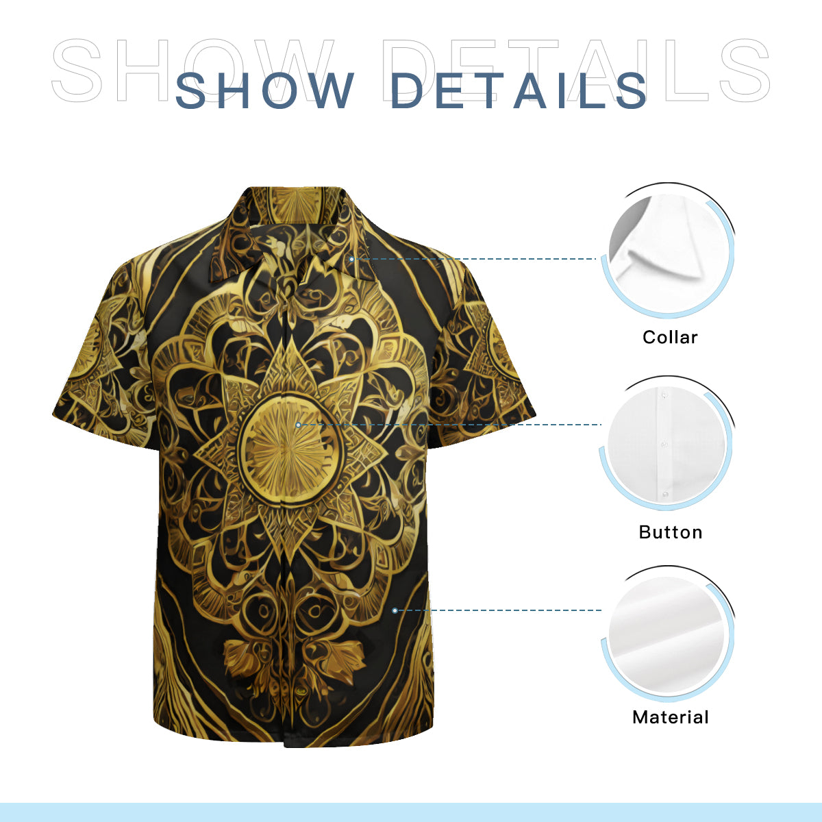 Elegant Black And Gold Short Sleeves Men's Shirt
