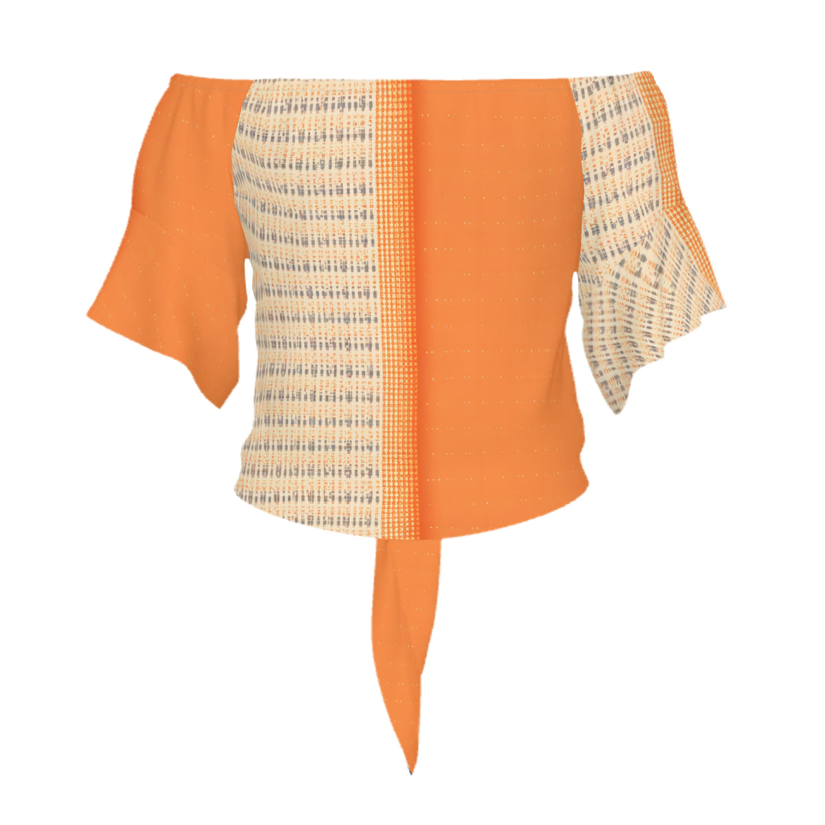 Orange Check One-Shoulder Tie Short Sleeves
