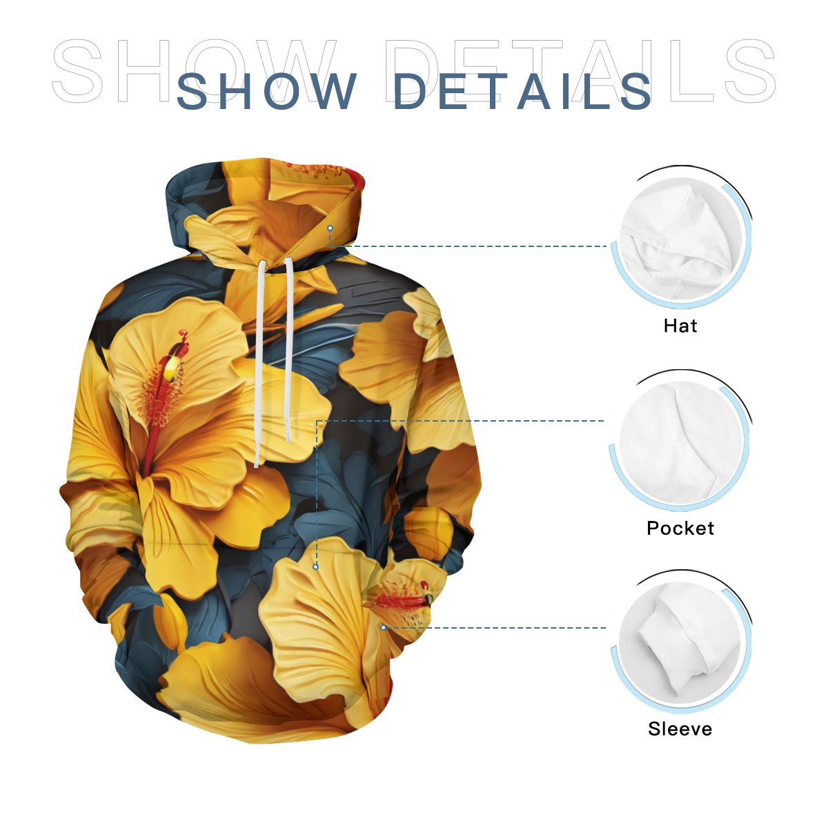 Hibiscus Men's Adult Hoodie Set (Double-Layer Hood) | Health Fabric