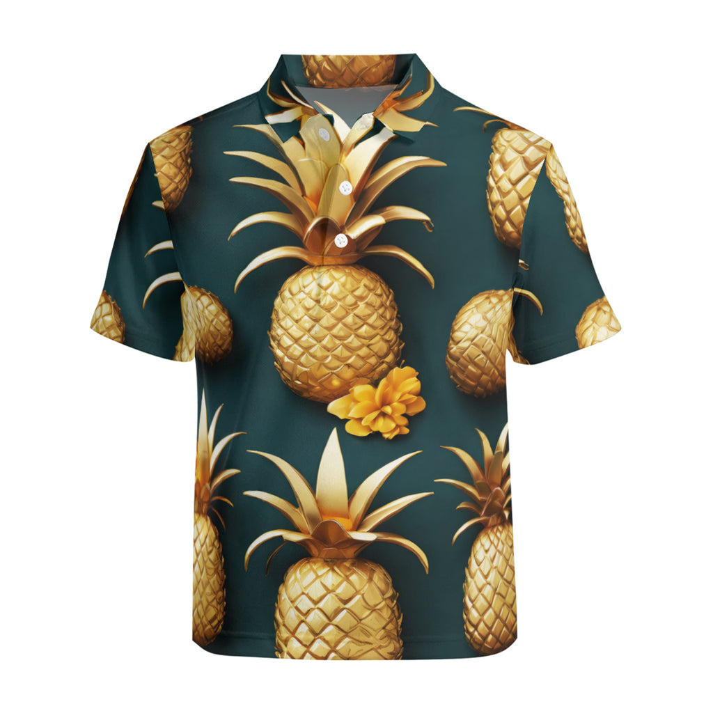 Golden Pineapple Men's Premium European Size POLO Shirt | 95% Polyester+5% Spandex