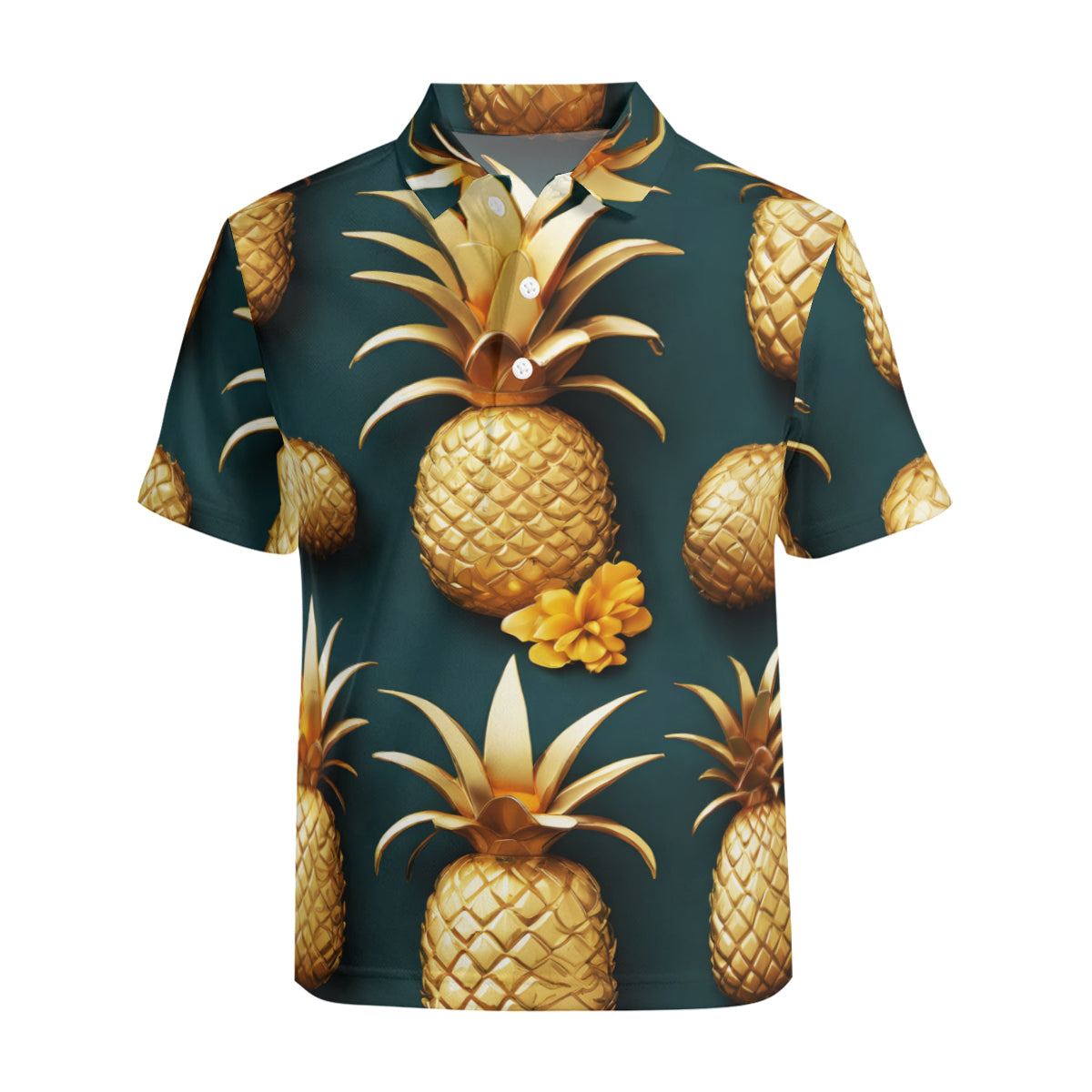 Golden Pineapple Men's Premium European Size POLO Shirt | 95% Polyester+5% Spandex