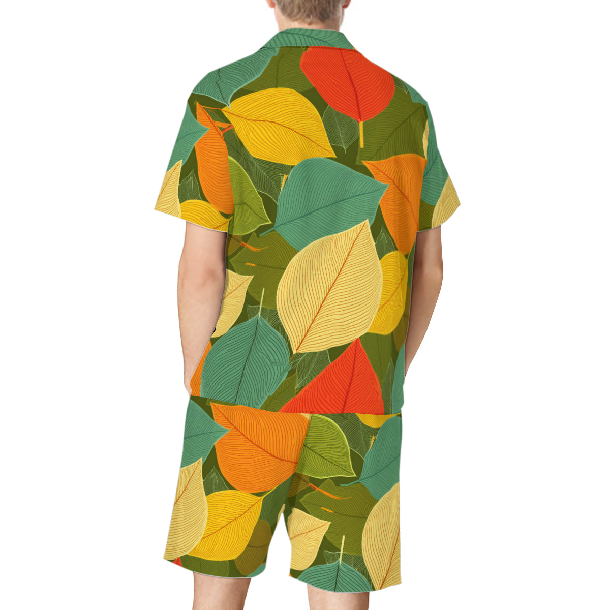 Autumn Floral Man's Shirt and Shorts Set (Multi-faceted Design) | Cotton-Like Polyester