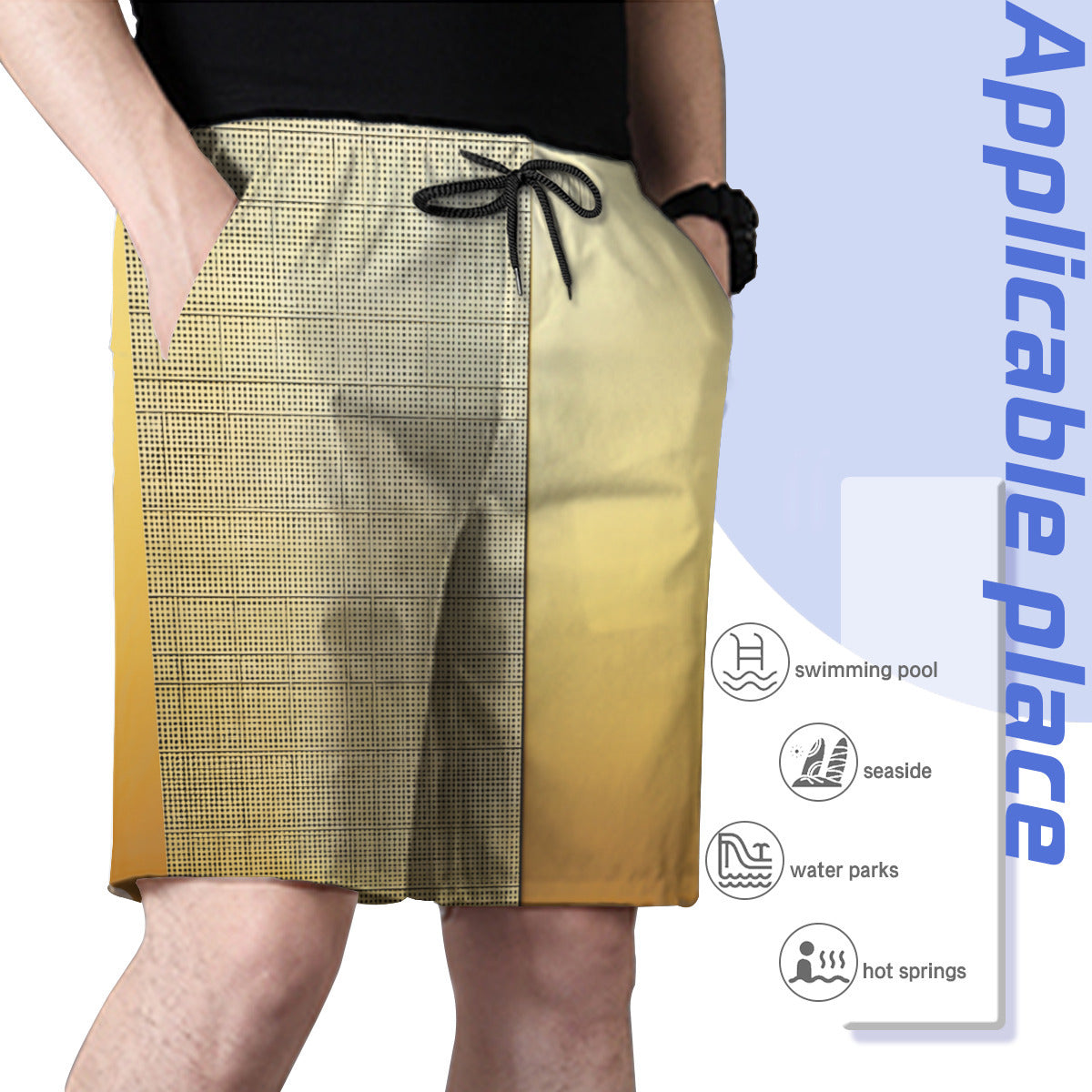 Golden Check Men's Beach Shorts (Not Mesh Lined) | Polyester