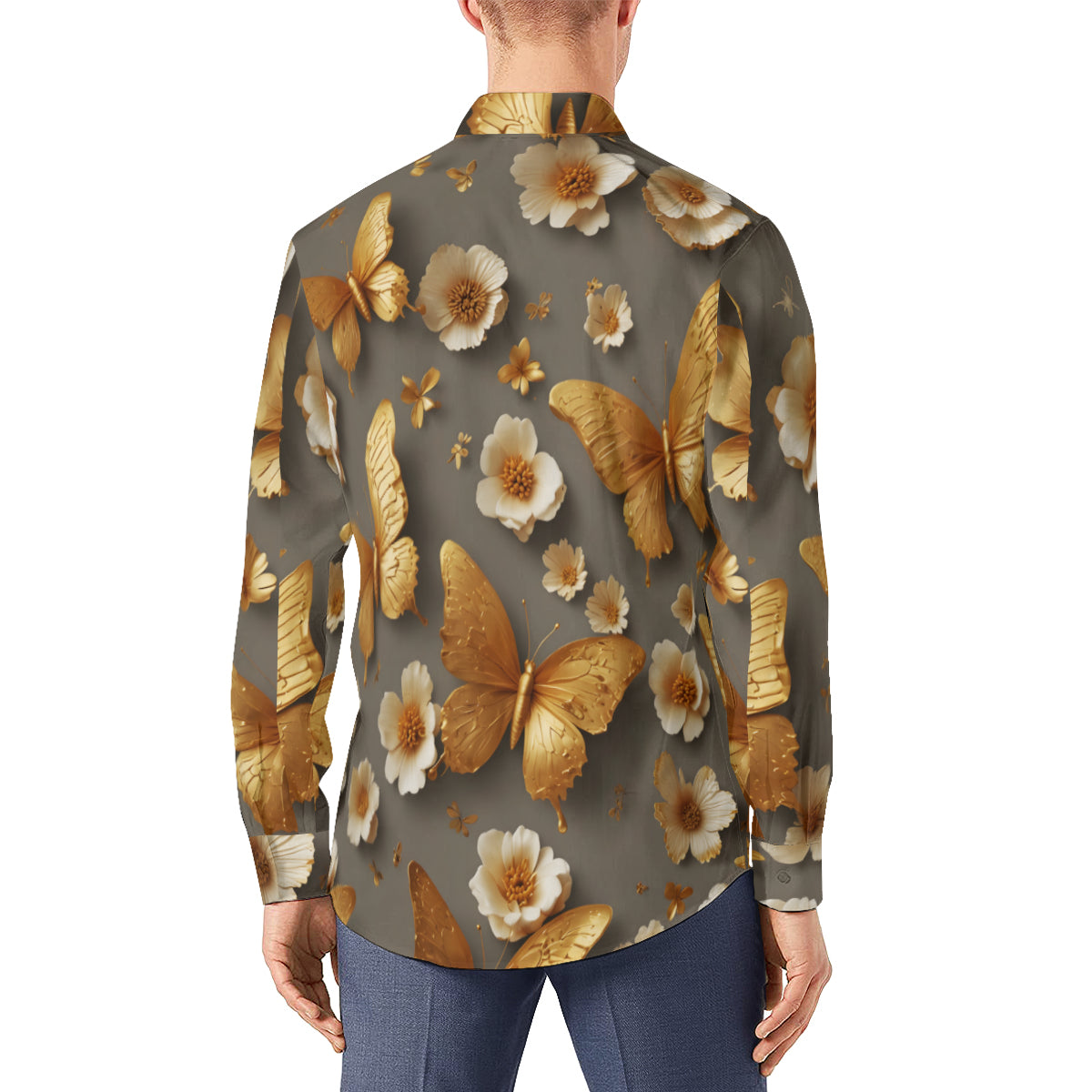 Golden Butterfly Men's Classic Long-Sleeved Shirt | Polyester