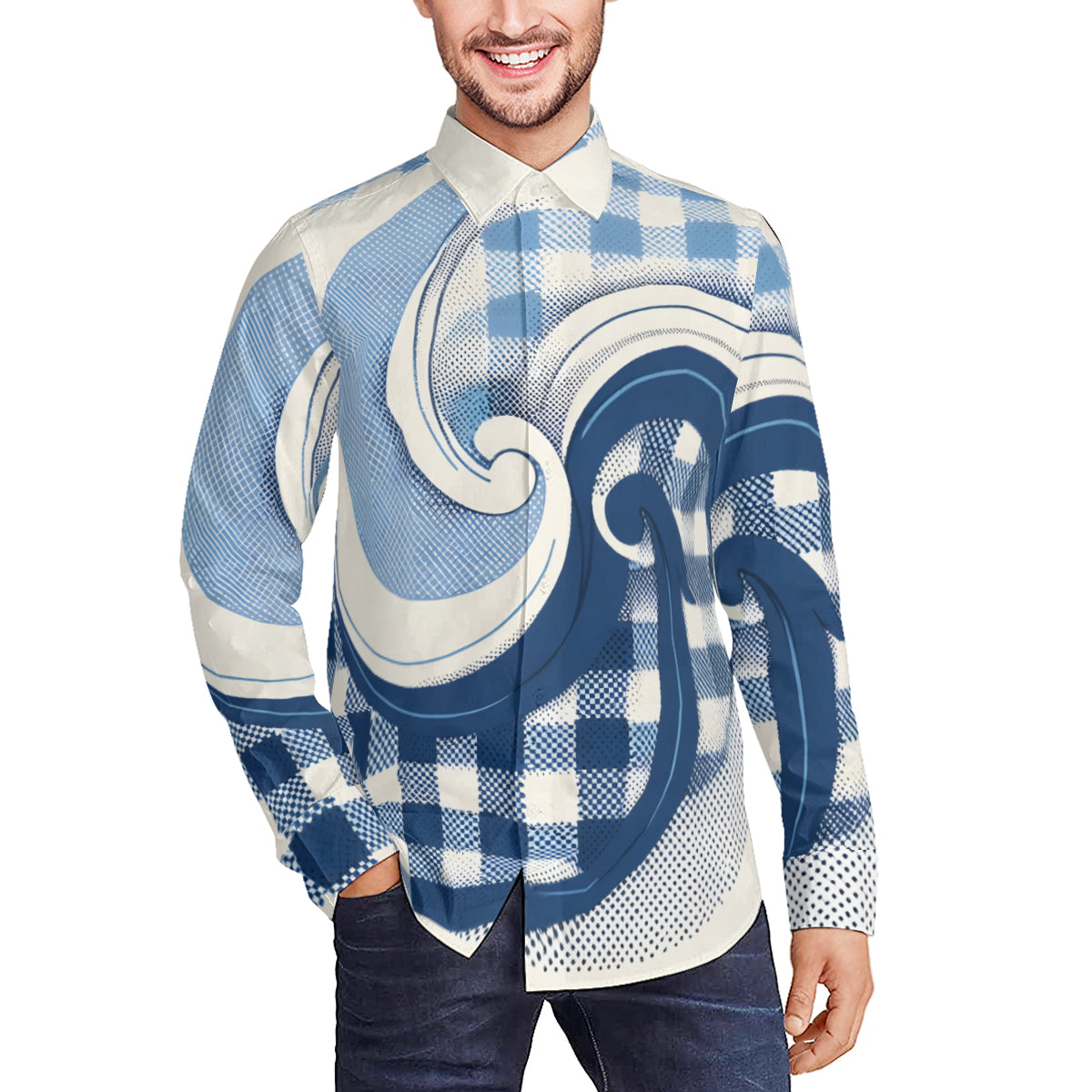 Blue Swirl Long Sleeves Men's Shirt