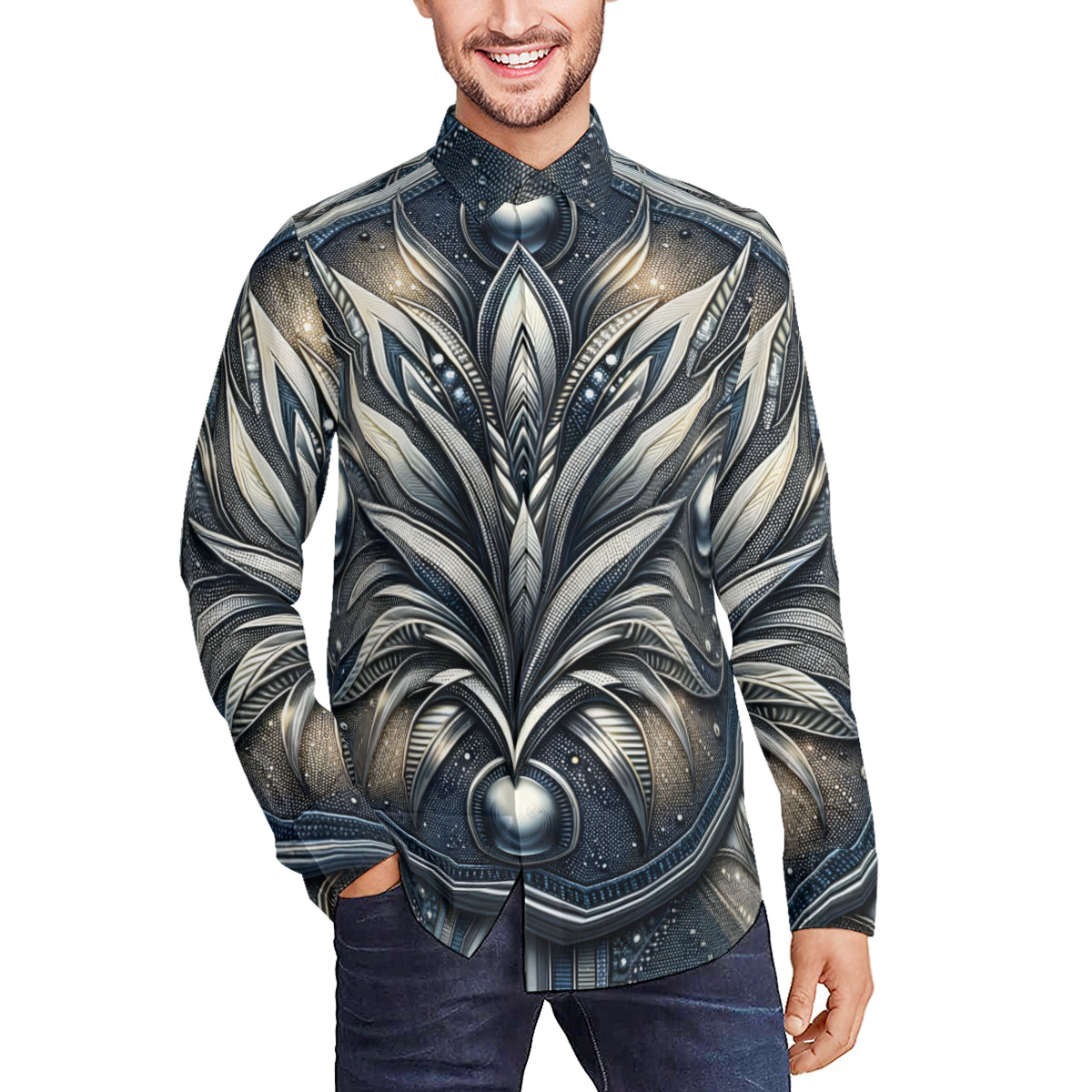 Metallic Denim Long Sleeves Men's Shirt