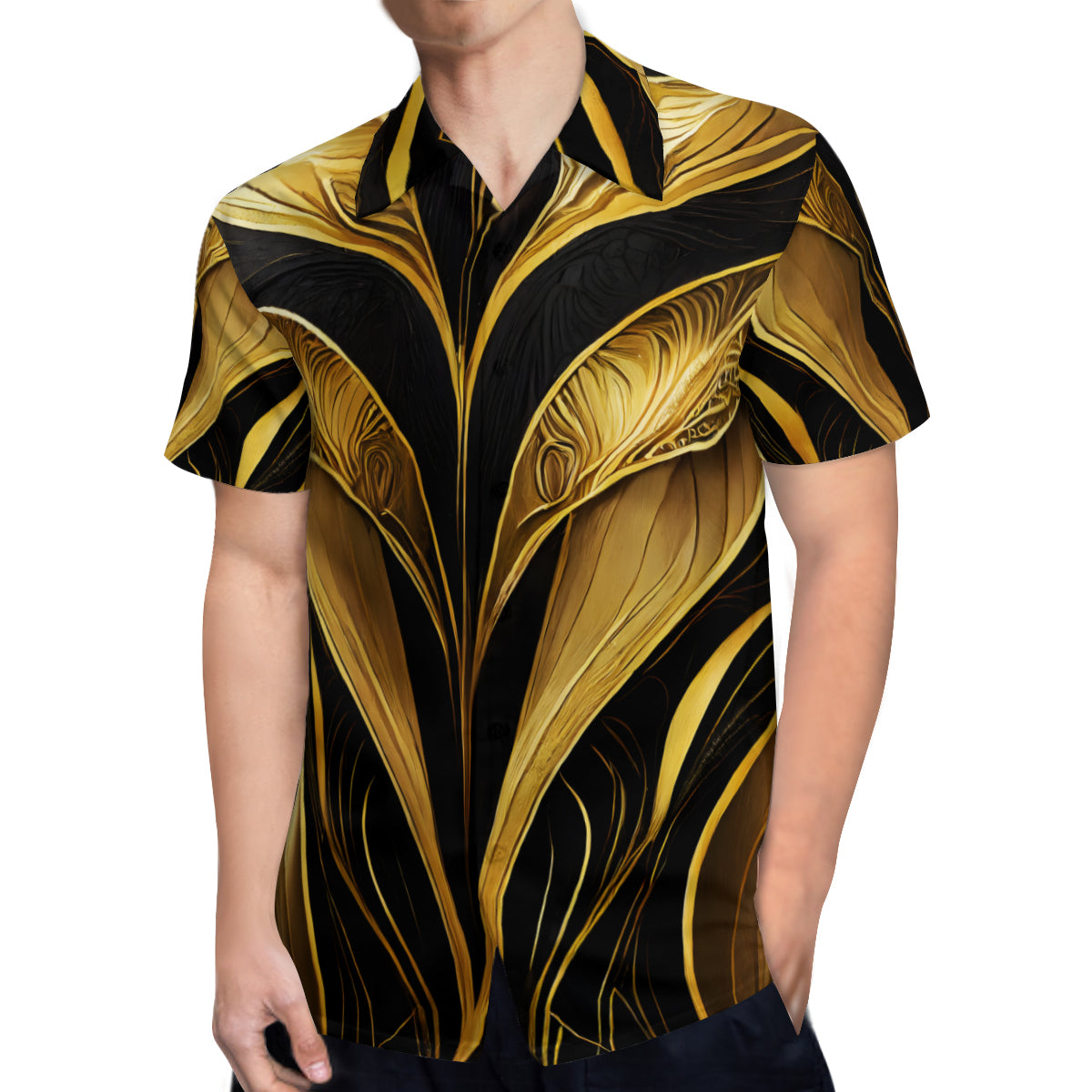 Elegant Black And Gold Short Sleeves Men's Shirt