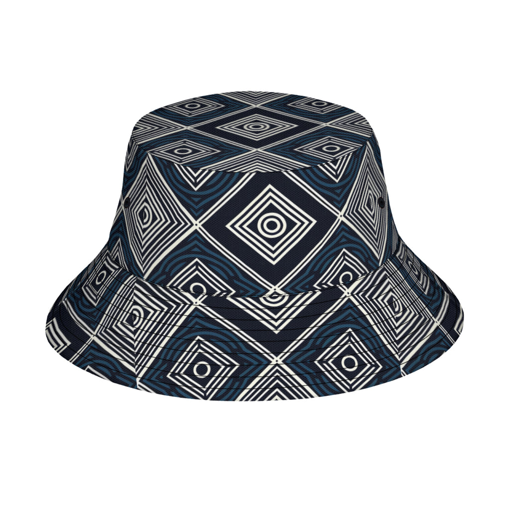 Navy Blue Geometric Shapes Double-Sided Unisex Polyester Bucket Hat