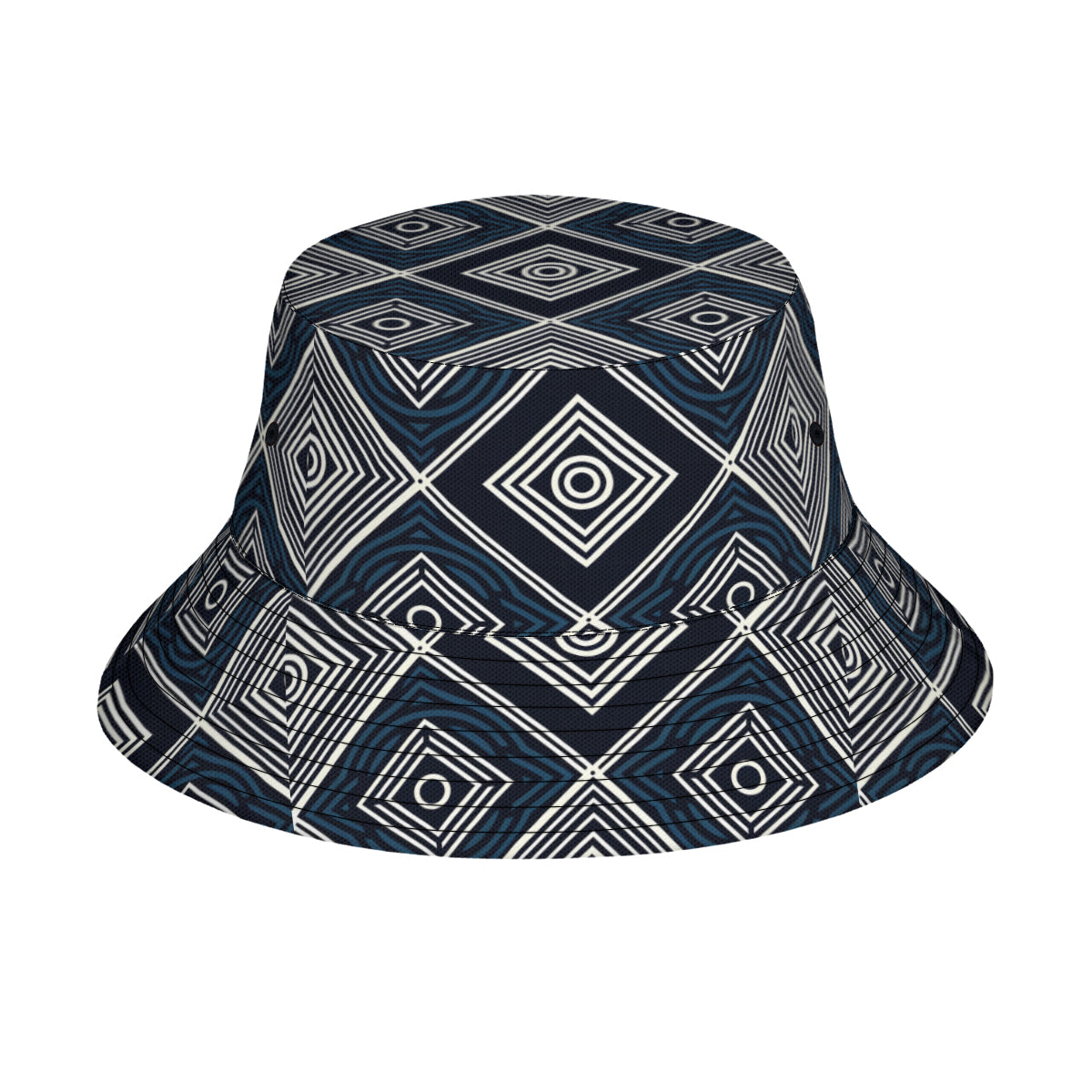 Navy Blue Geometric Shapes Double-Sided Unisex Polyester Bucket Hat