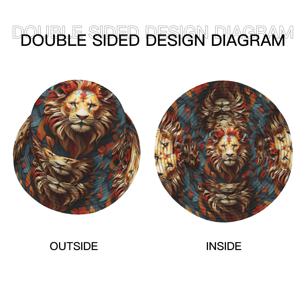 Lion Double-Sided Unisex Polyester Bucket Hat