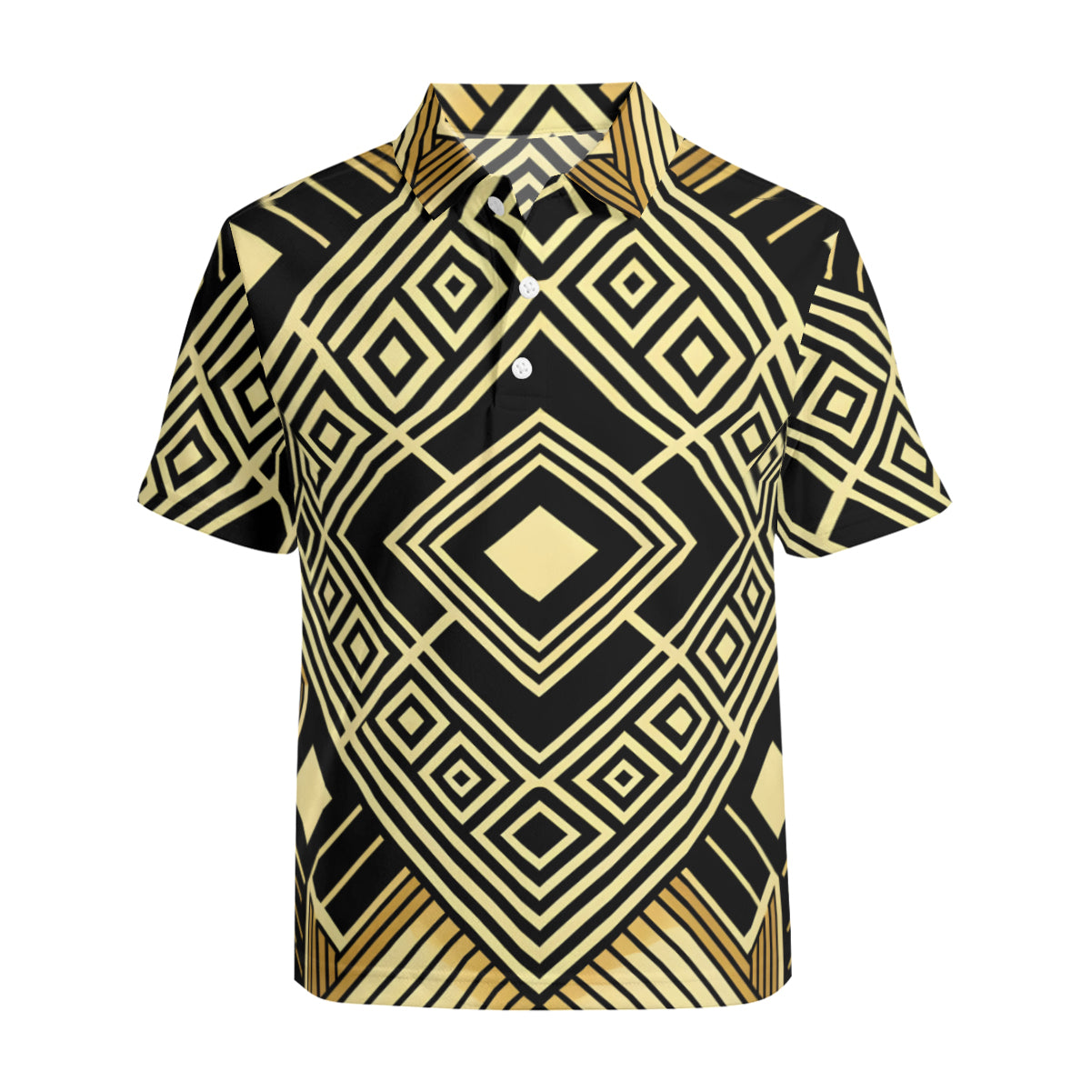 Golden Geometric Shapes Men's Premium European Size POLO Shirt | 95% Polyester+5% Spandex